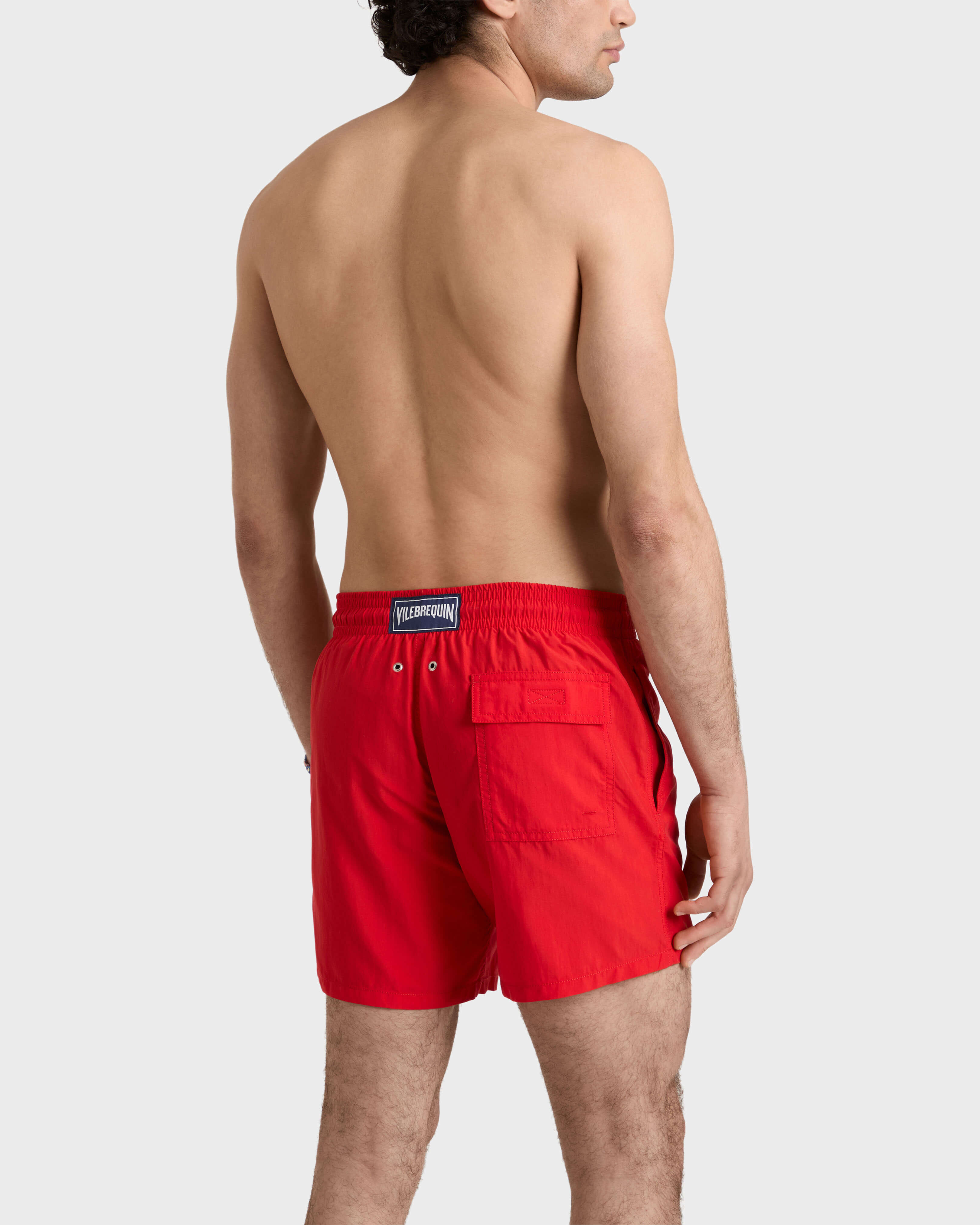 Men Embroidered Swim Shorts Year of the Goat POPPY RED backworn view