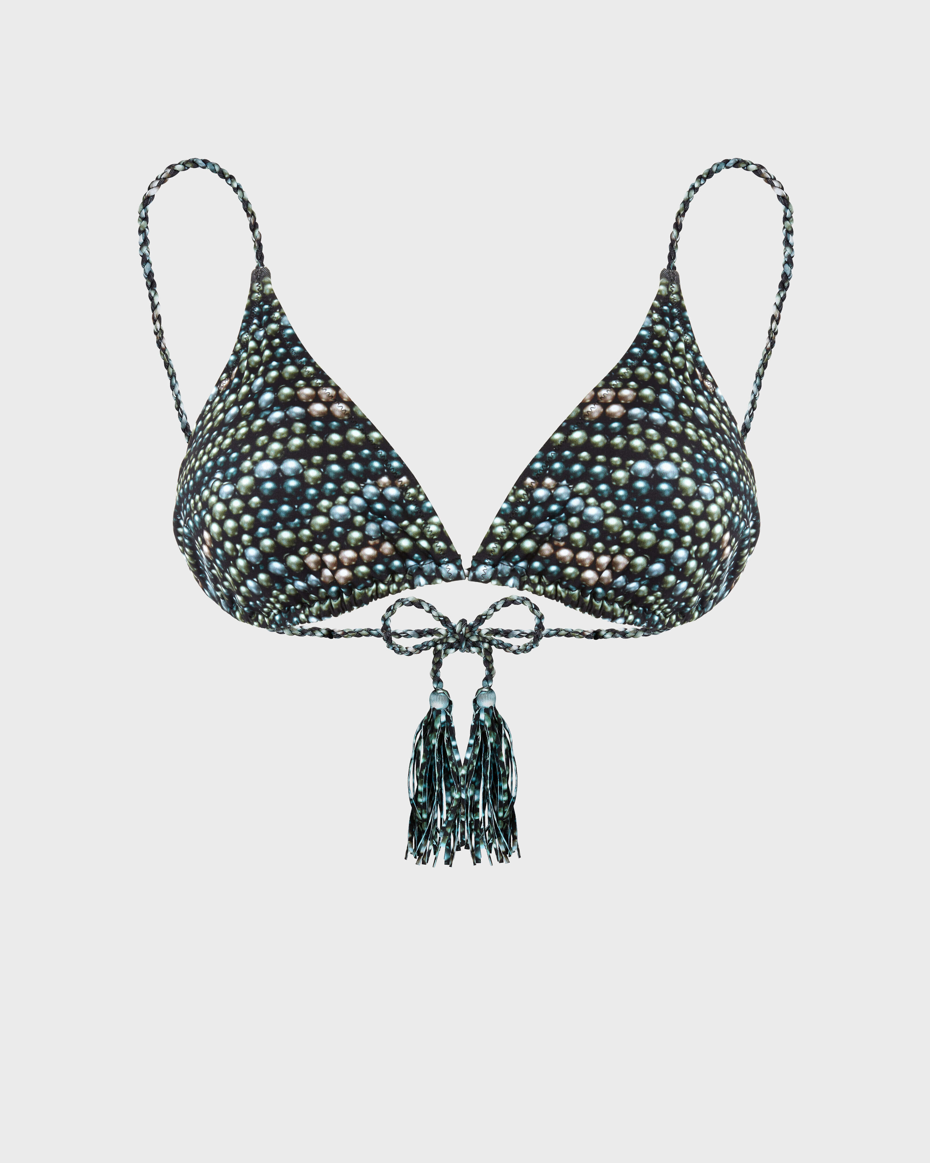 Women Rope Triangle Bikini Top Pearl BLACK front view