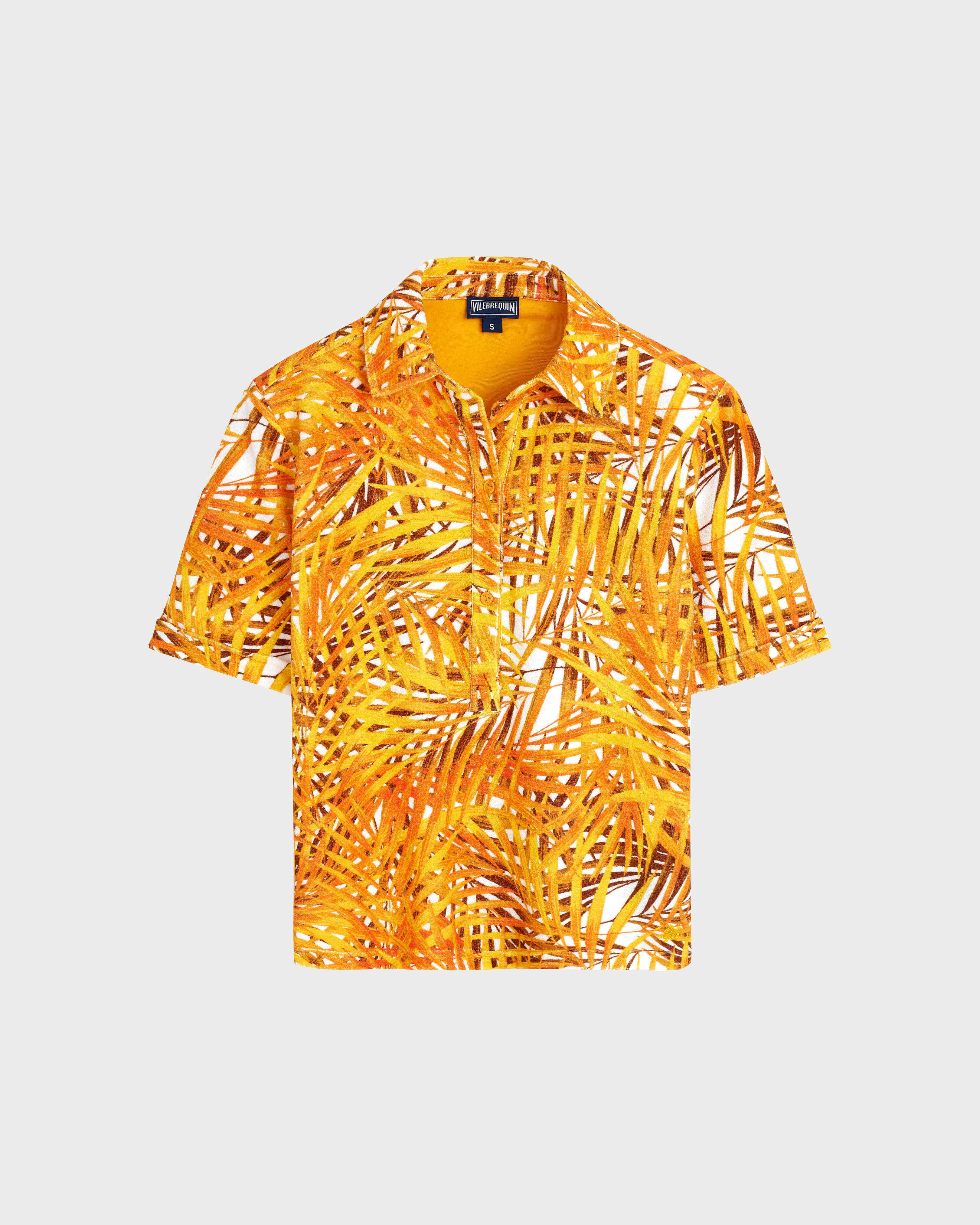 Women Terry Polo Shirt Palm Leaves MANGO front view