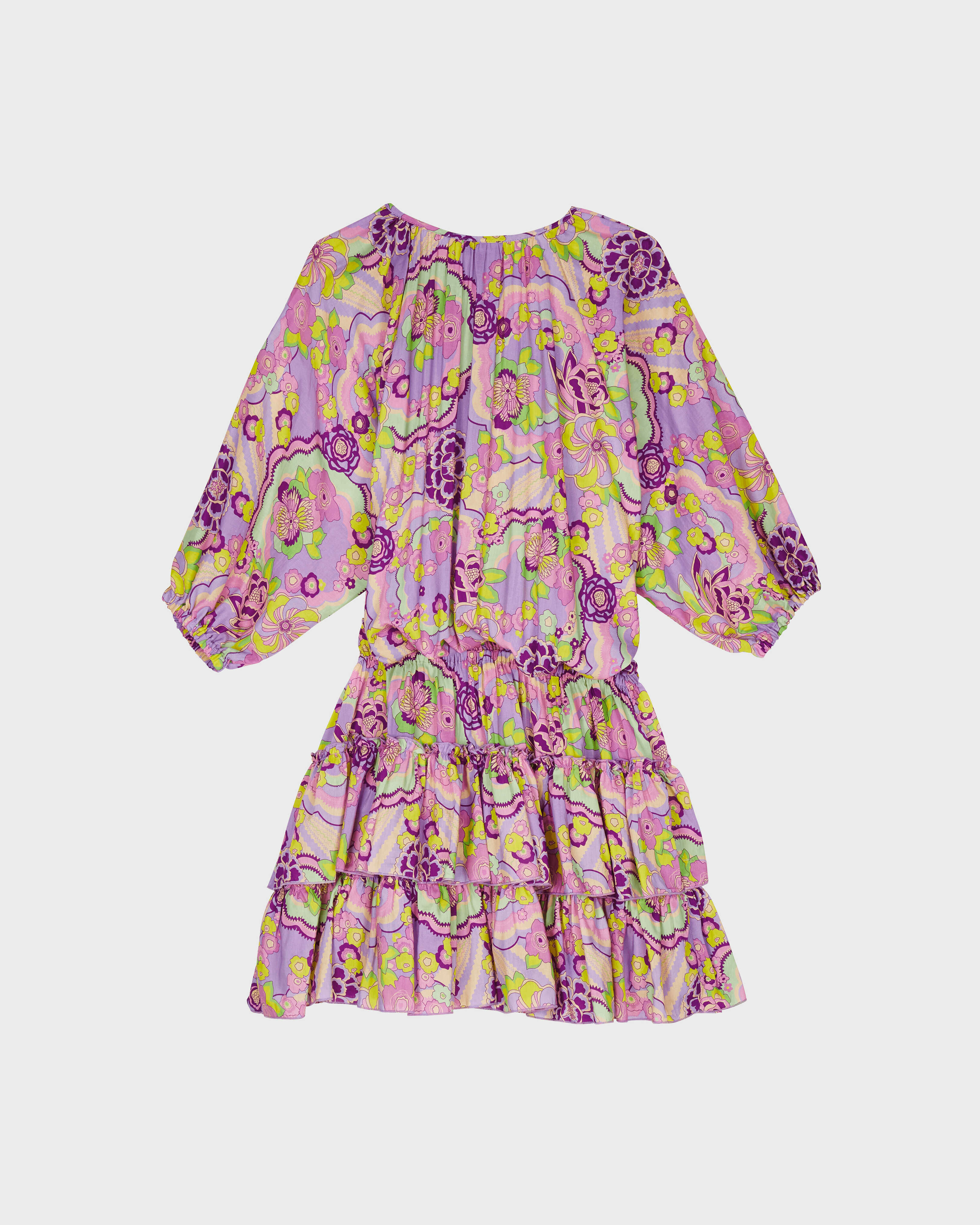 Vestido con estampado Rainbow Flowers para mujer CYCLAMEN back view