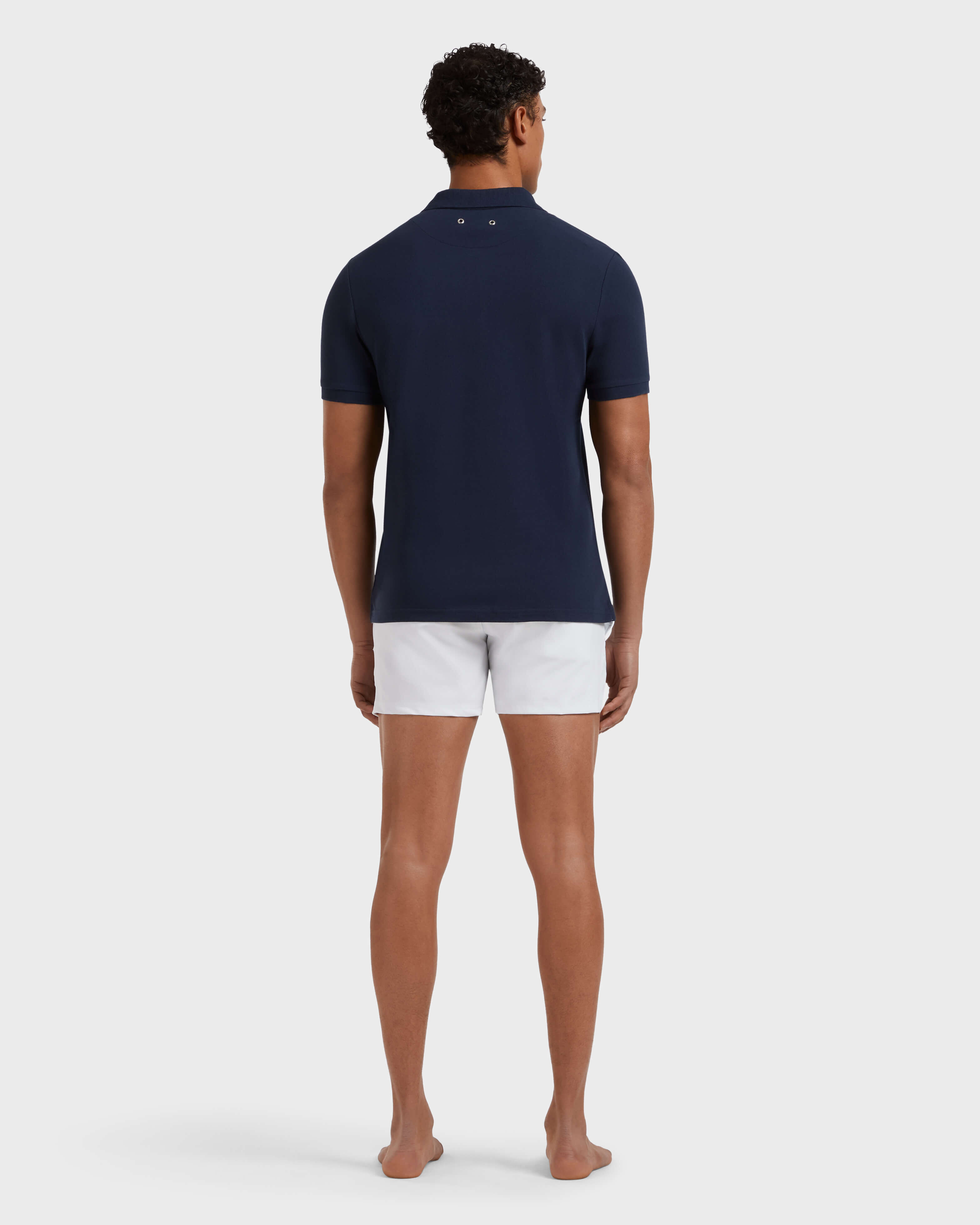 Men Organic Cotton Pique Polo Shirt Solid NAVY backworn view