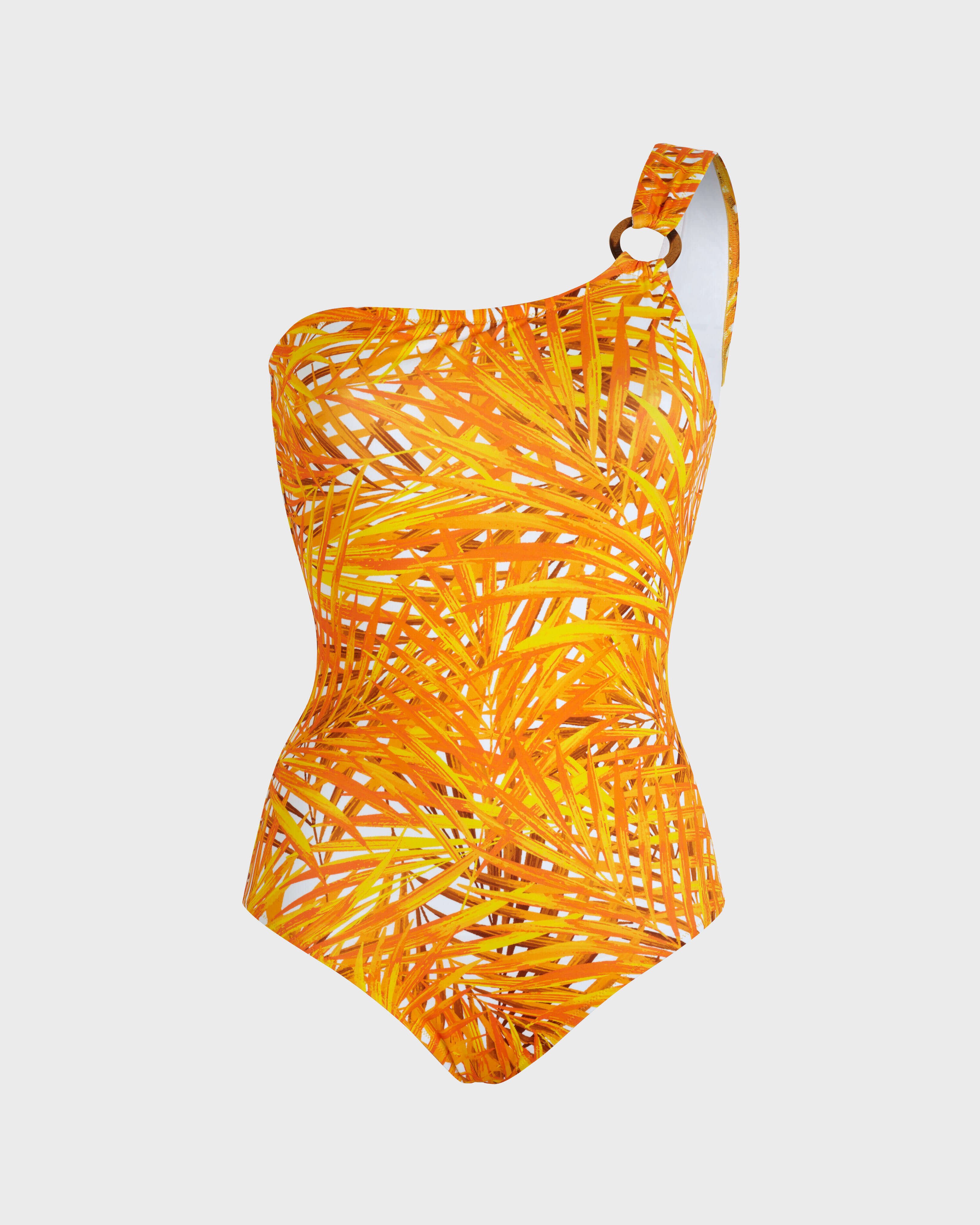 Women One-Shoulder One-piece Swimsuit Palm Leaves MANGO front view