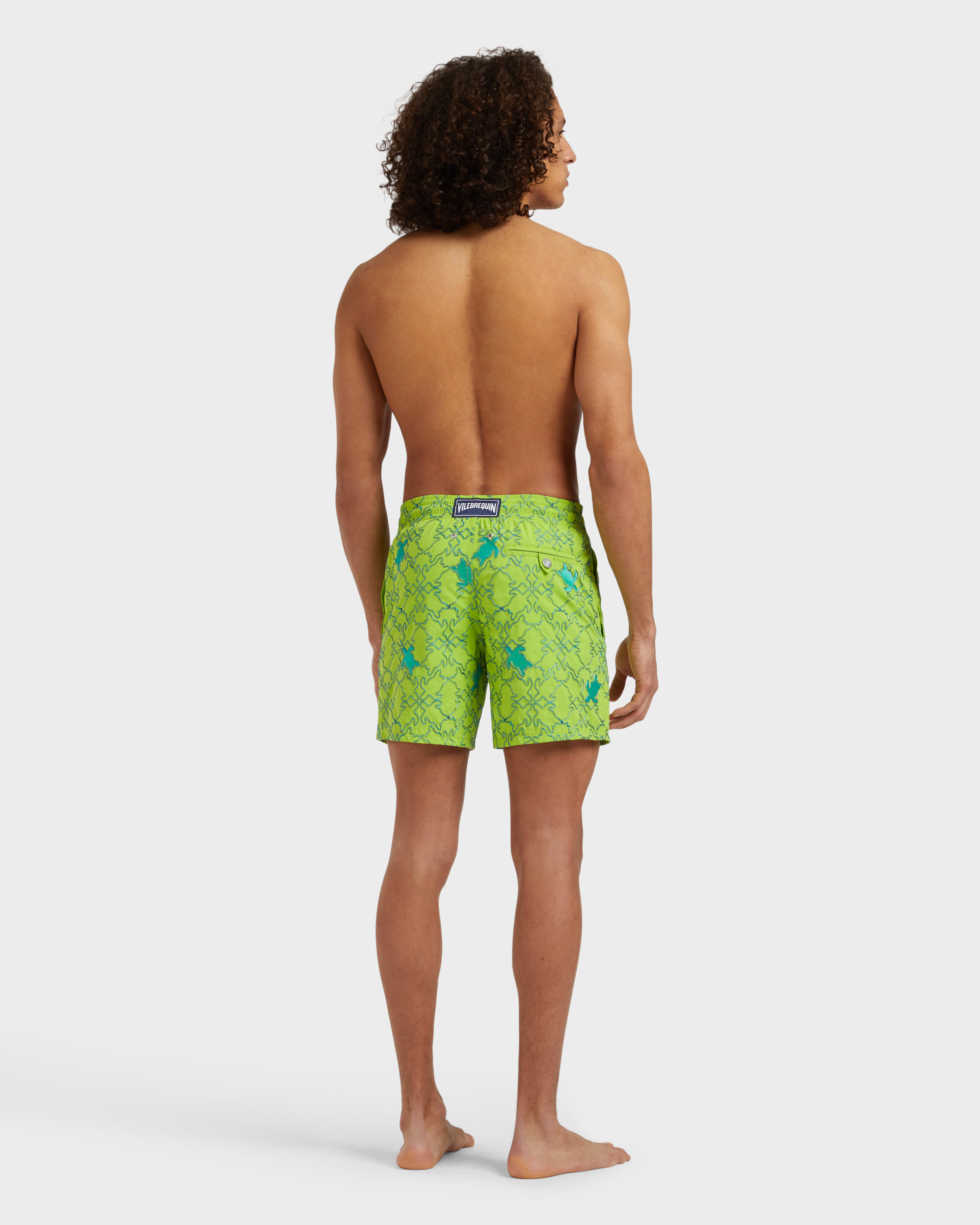 Men Swim Shorts Embroidered Turtles Net - Limited Edition LIME backworn view