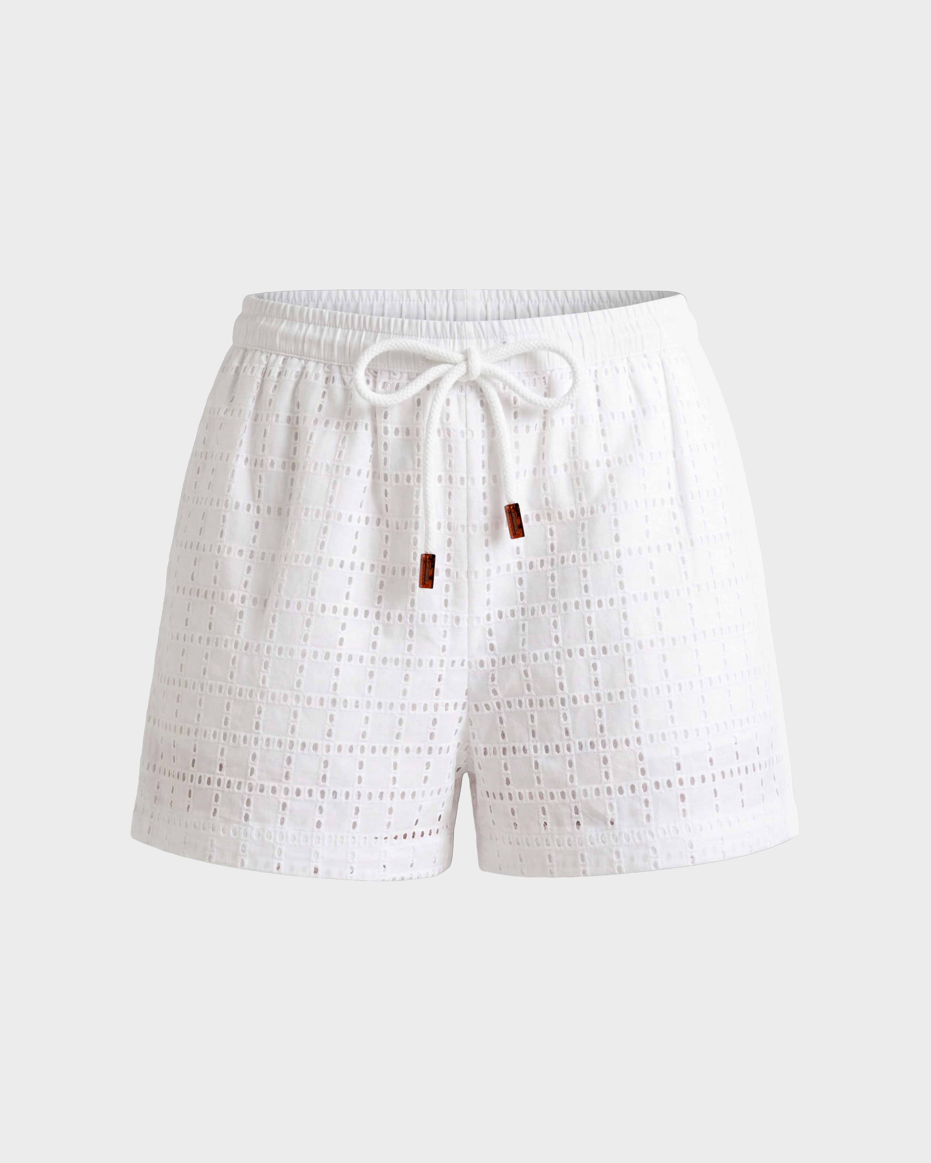 Damen Shorts mit geometrischer Lochstickerei WEISS front view