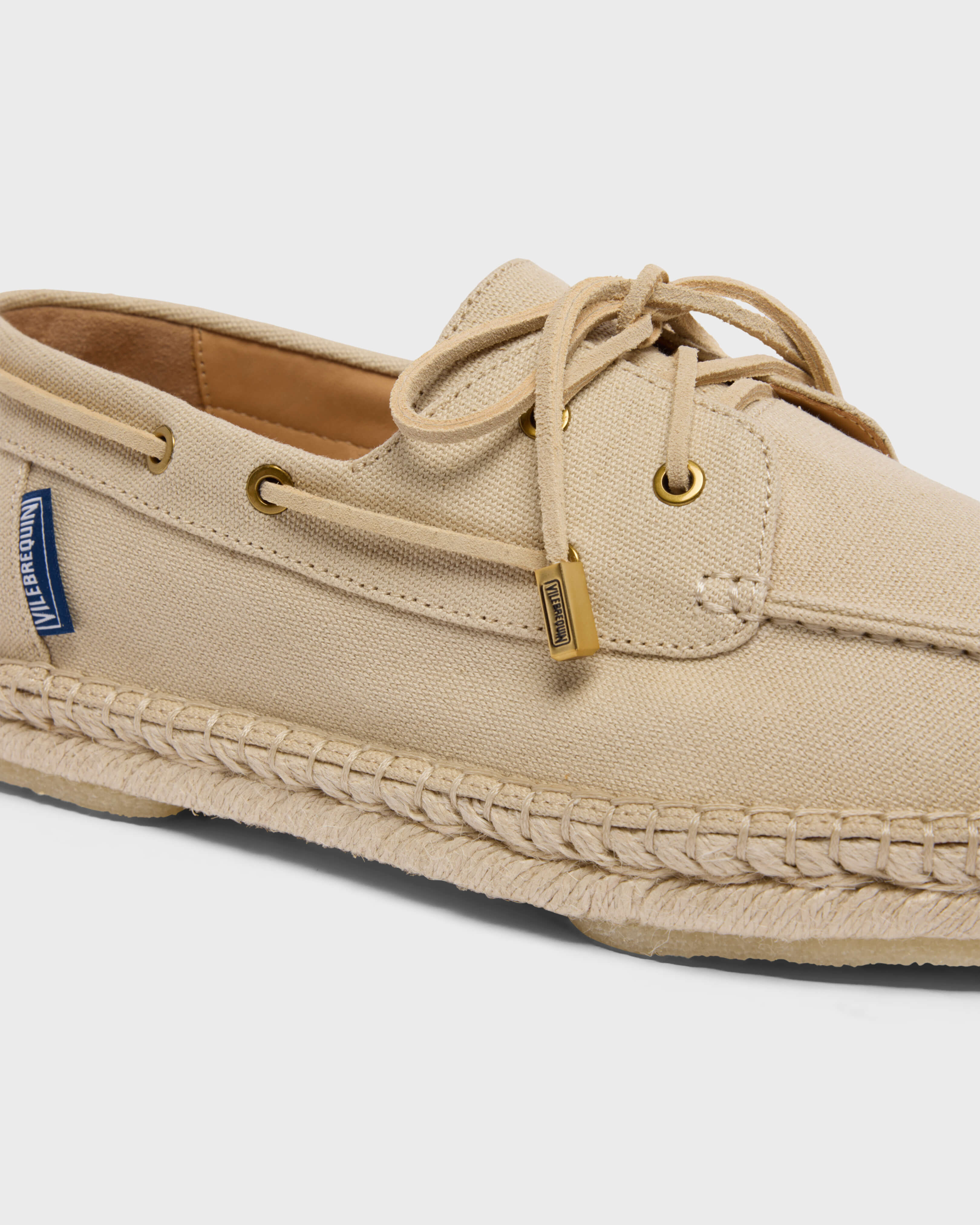 Scarpe da barca uomo in tela tinta unita BEIGE supp4 view