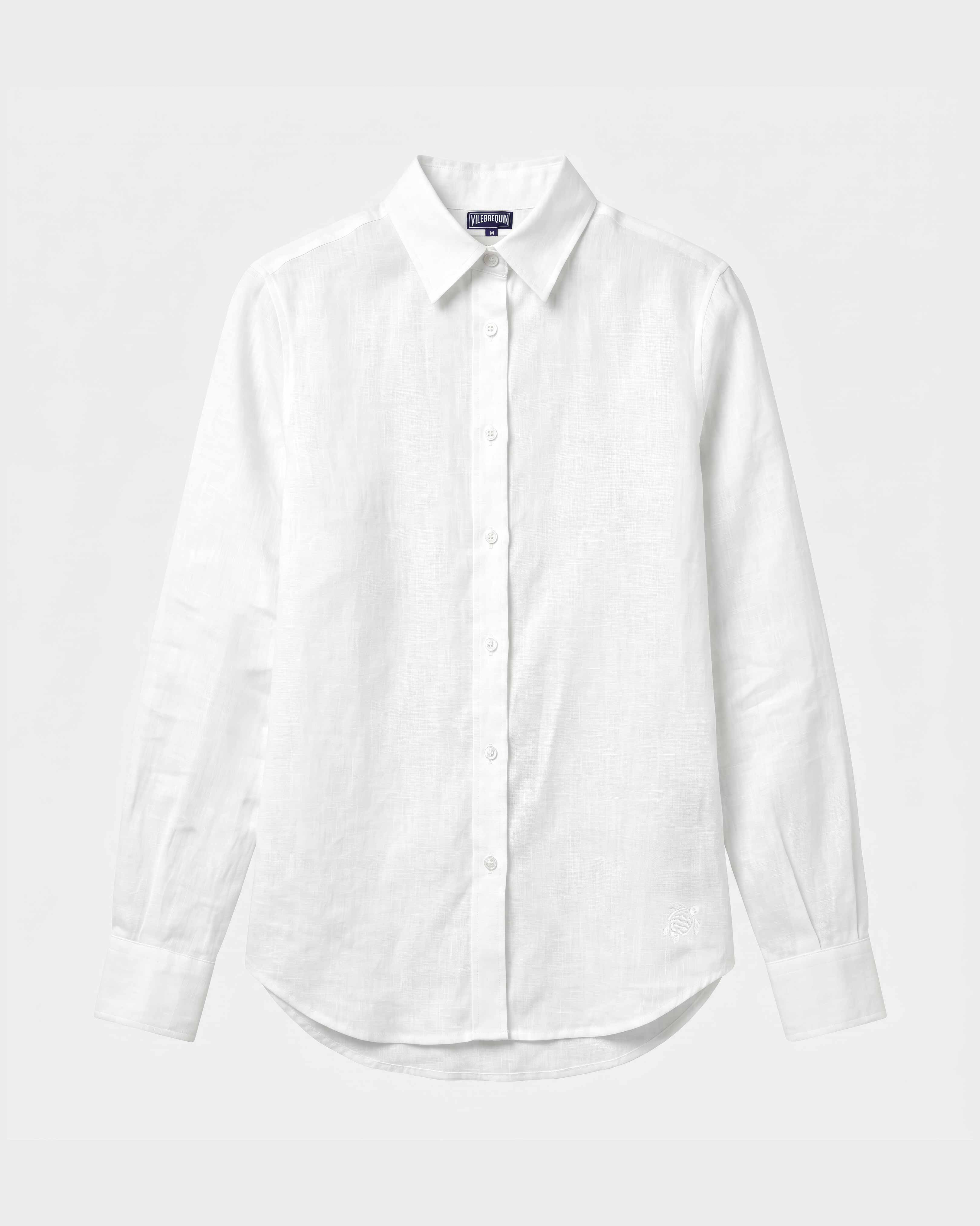 Women Long Sleeves Linen Shirt Solid WHITE front view
