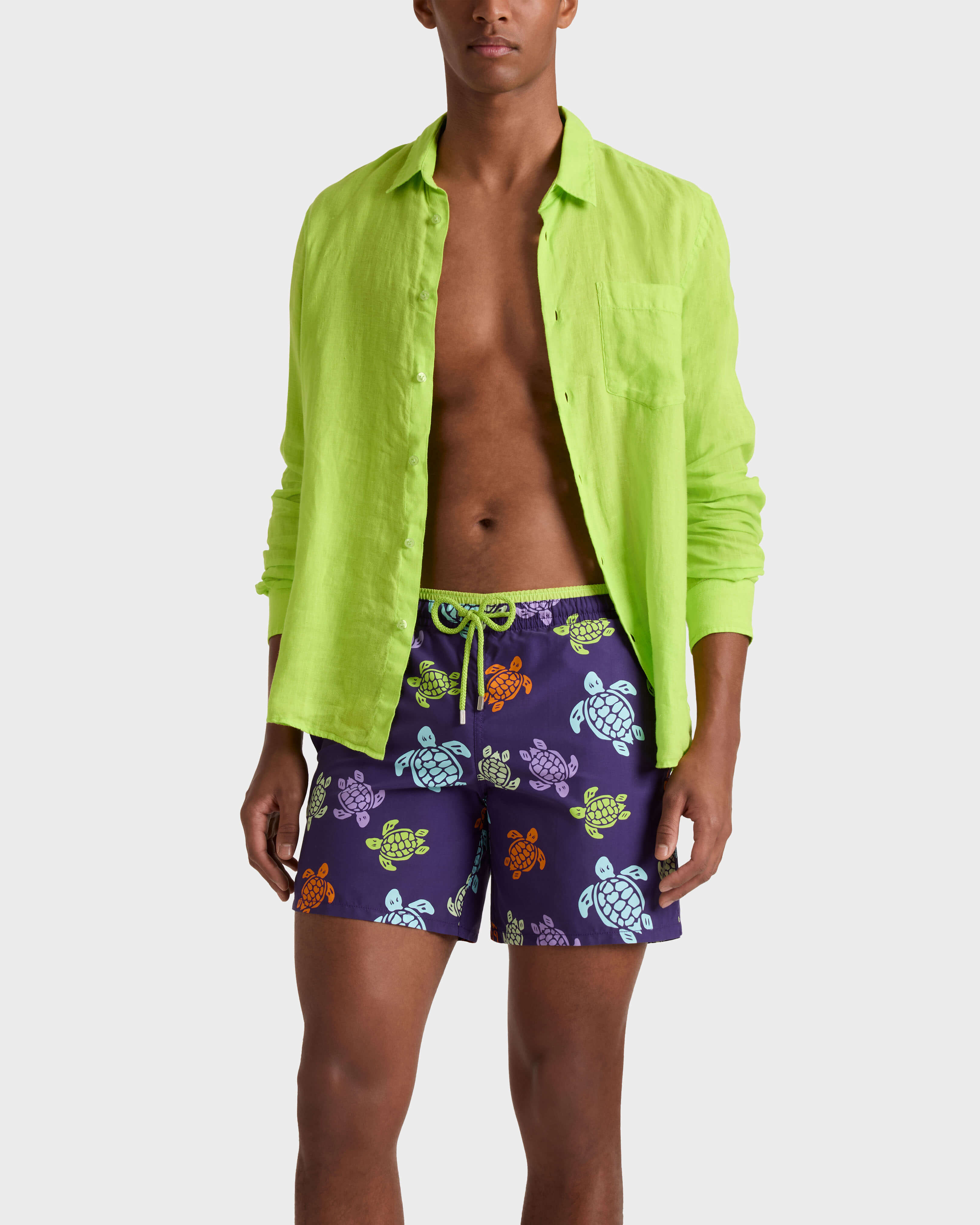 Maillot de bain homme Tortues Multicolores VIOLETTE frontworn view