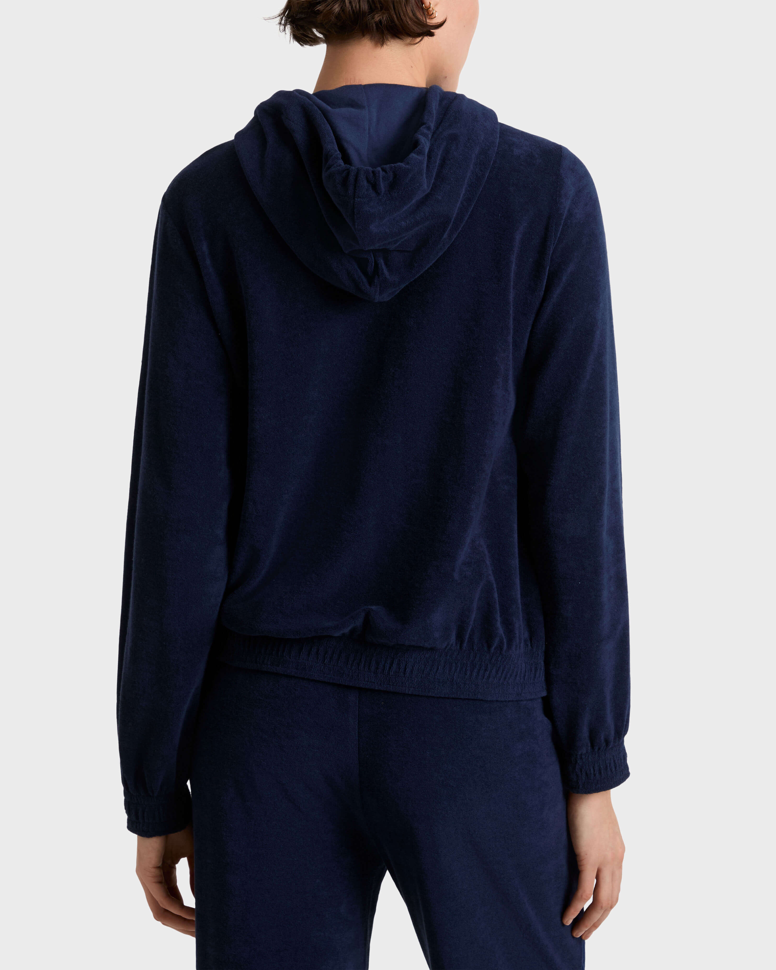 Solid Frottee-Kapuzenjacke mit Reißverschluss für Damen MARINEBLAU backworn view