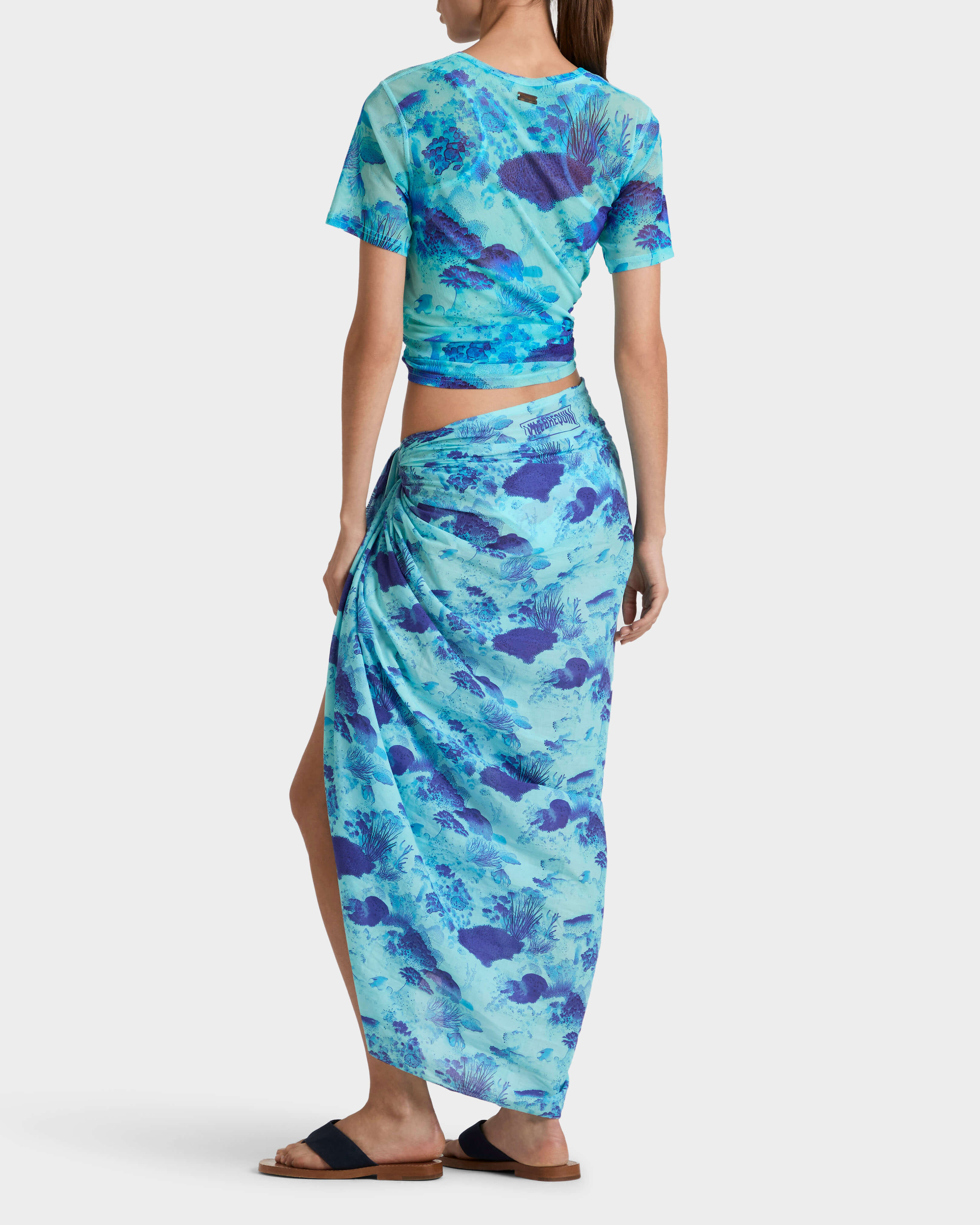 Women Cotton Voile Pareo Coral Reef OXYGENE backworn view