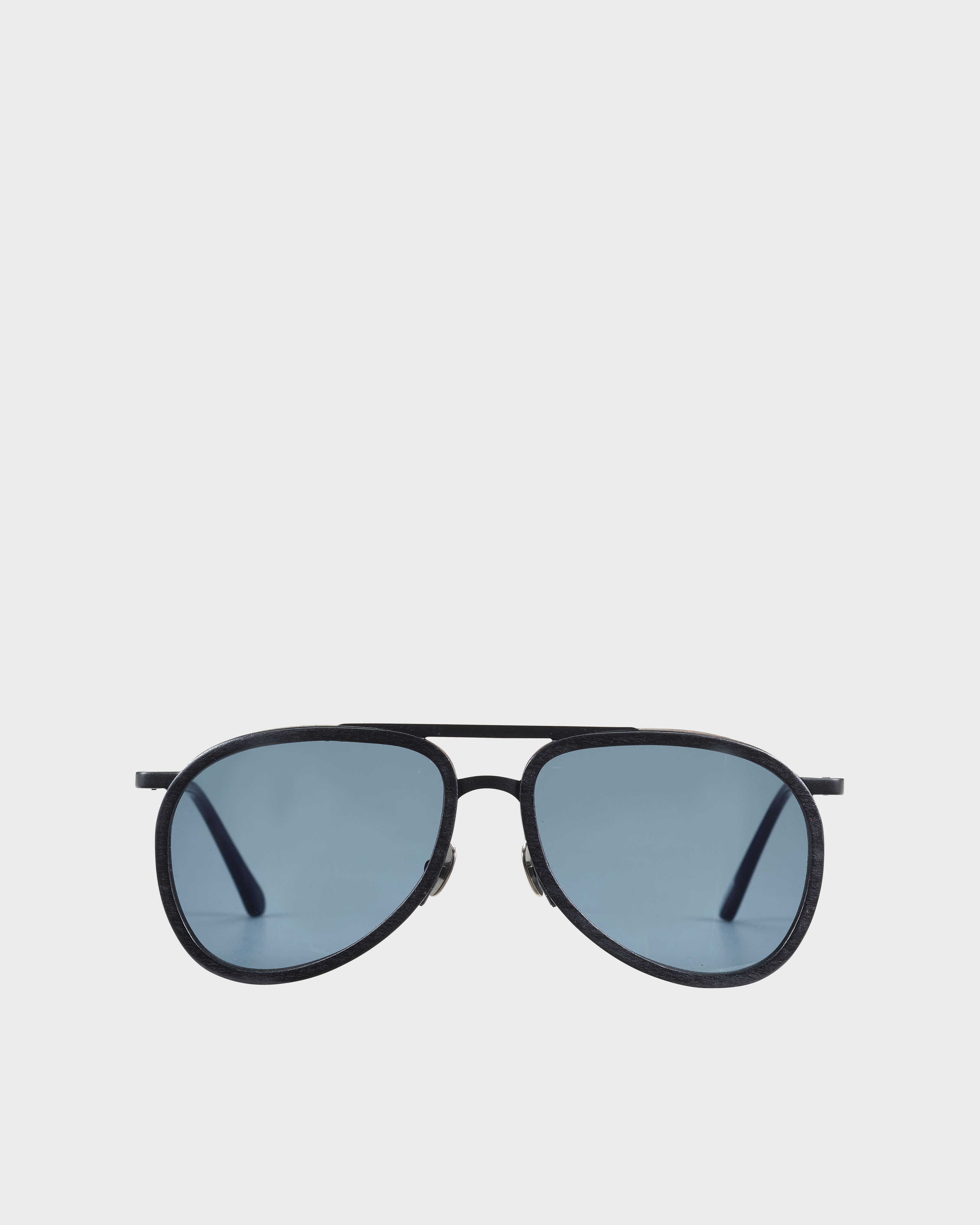 Wood Aviator Sunglasses Solid - VBQ x Shelter BLACK front view