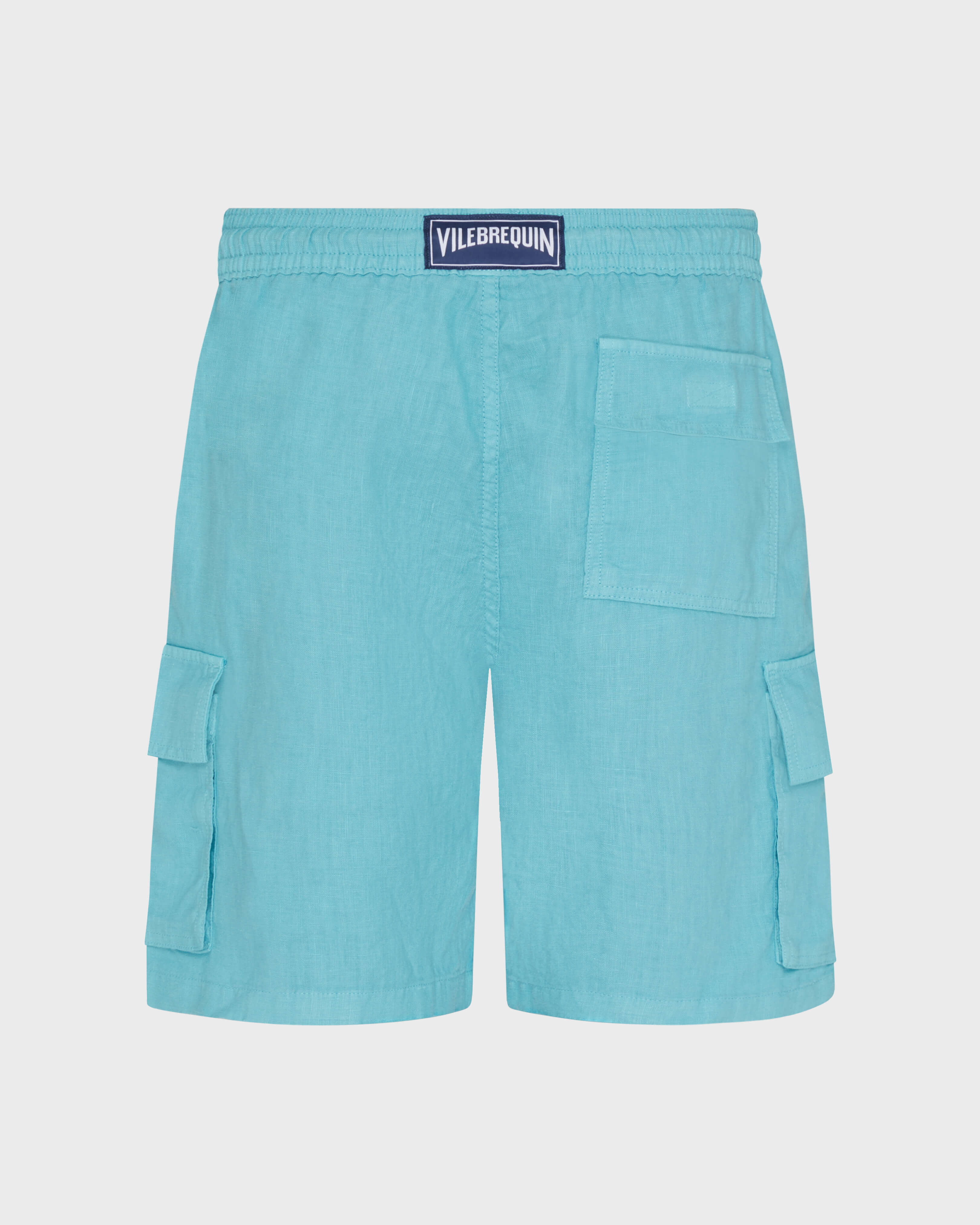 Men Linen Bermuda Shorts Cargo Pockets PONDICHERY back view