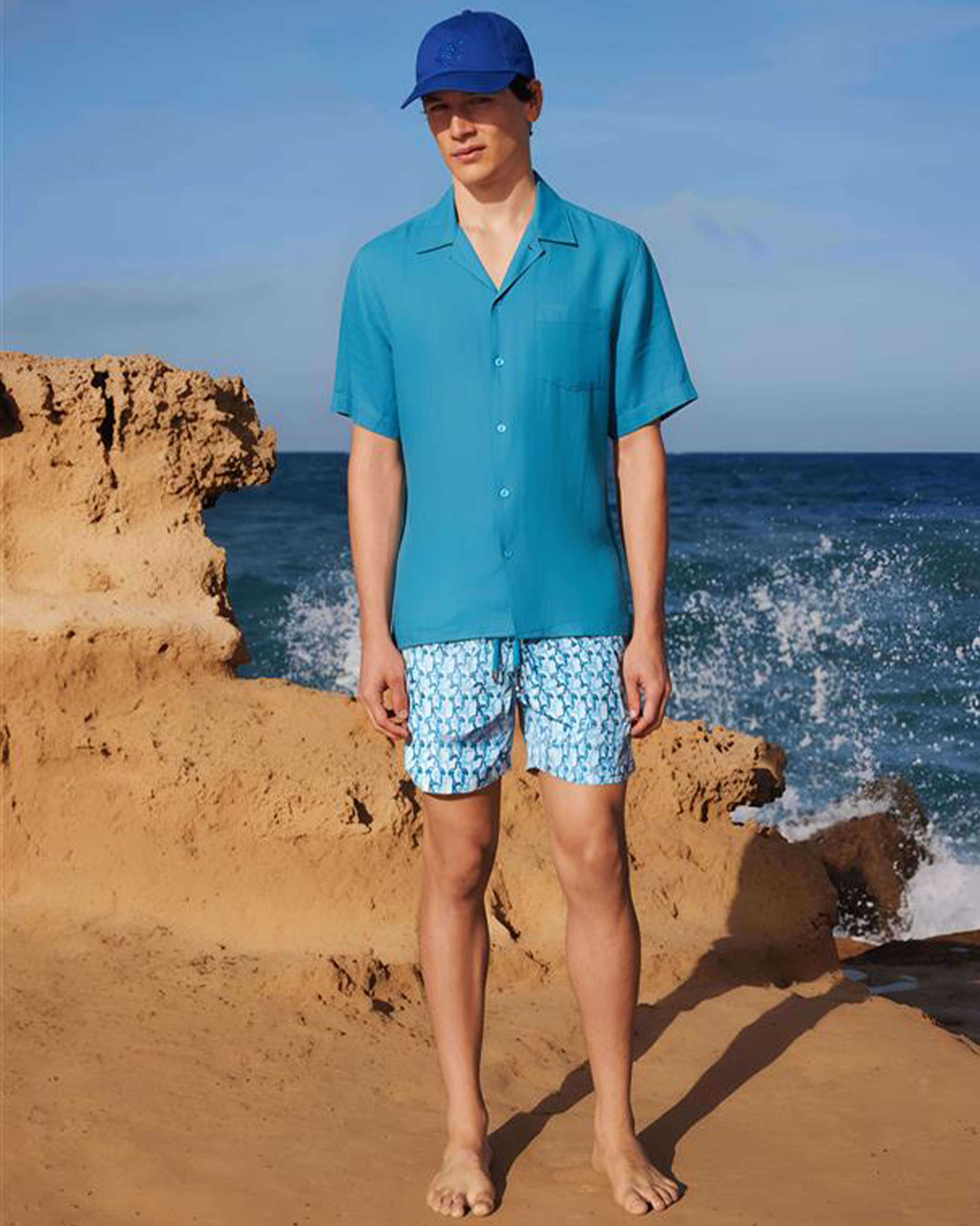 Men Swim Shorts Turtles Net WHITE look1 view