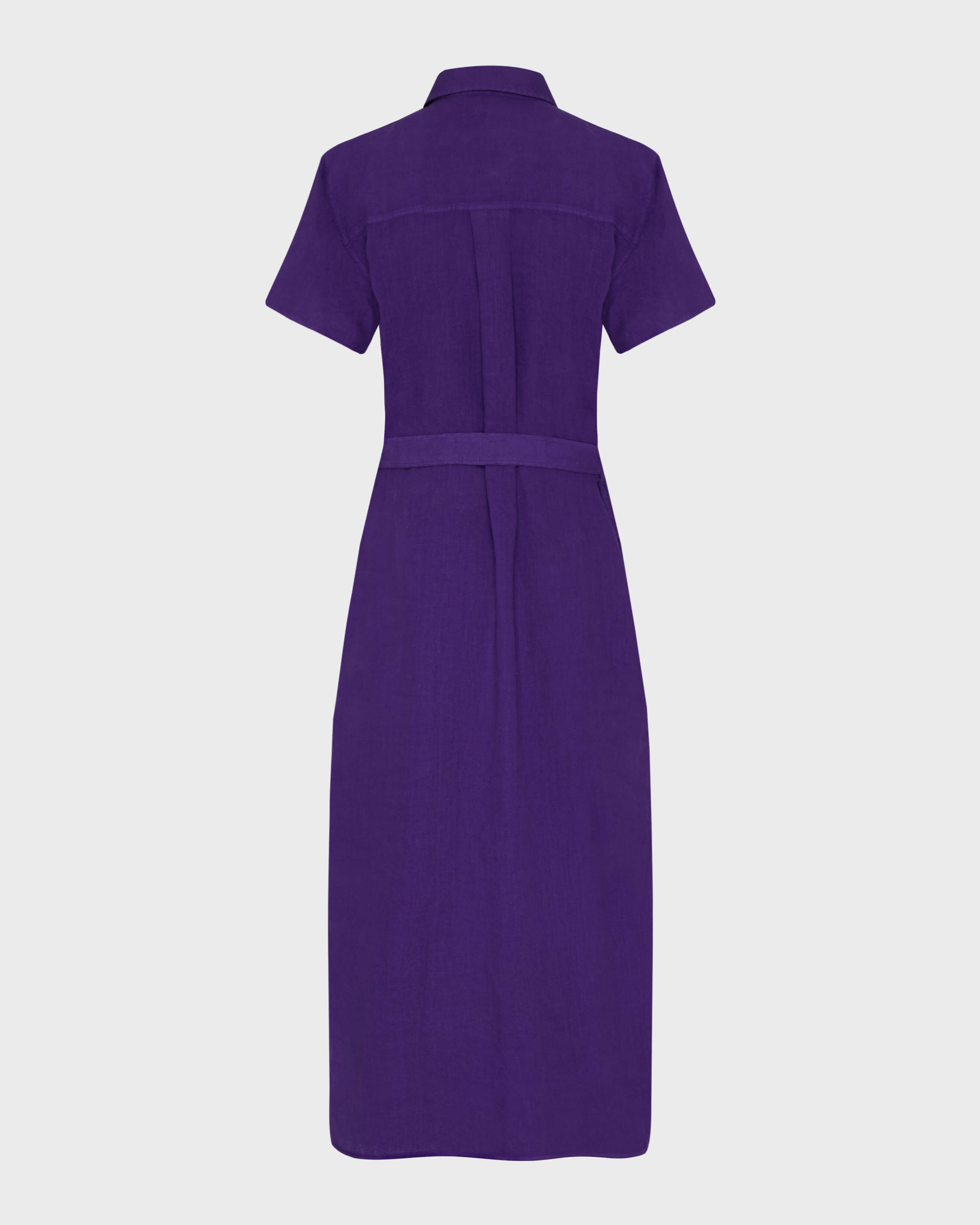 Robe chemise en lin femme unie VIOLETTE back view