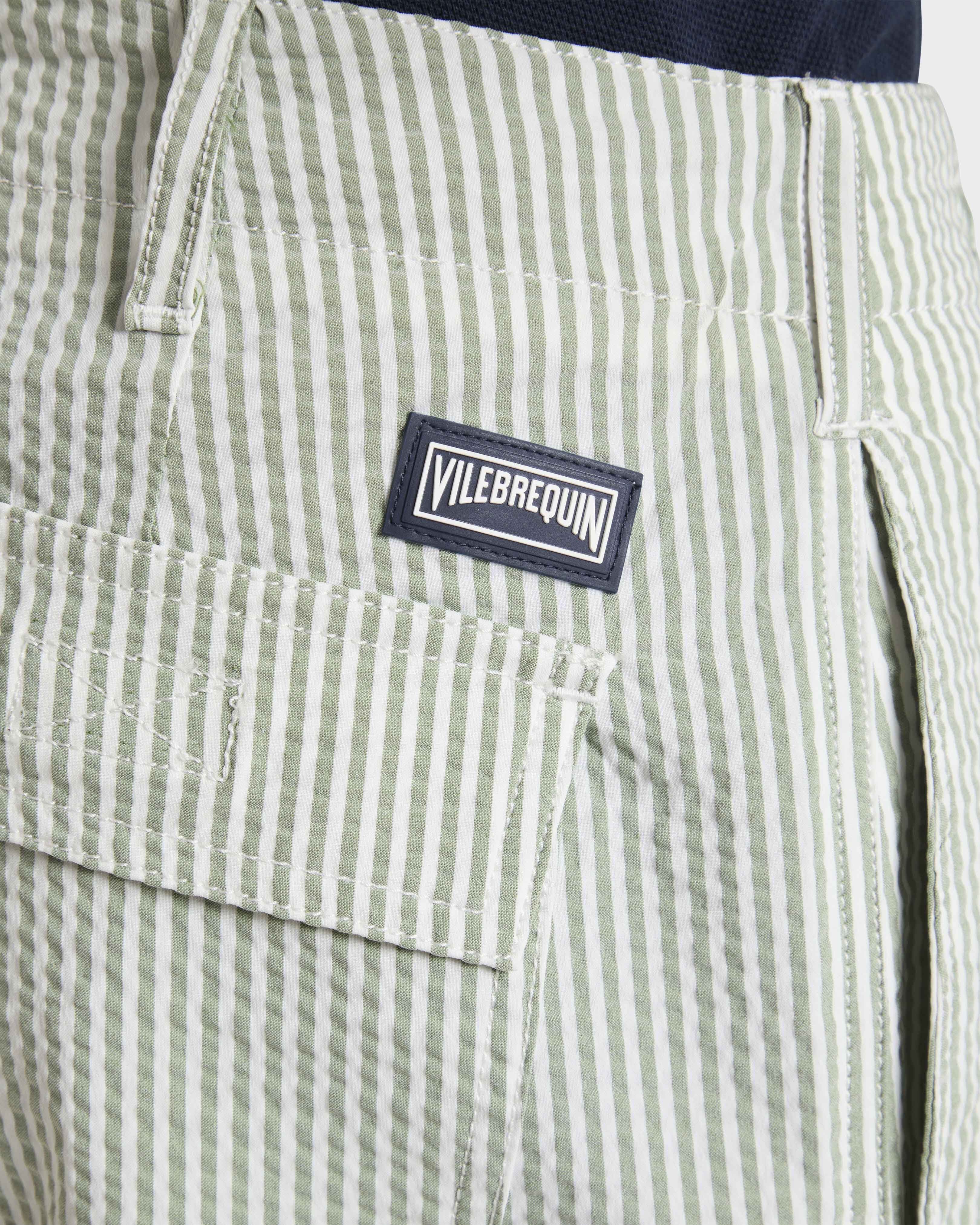 Bermuda uomo in cotone elasticizzato seersucker a righe CACHI supp1 view