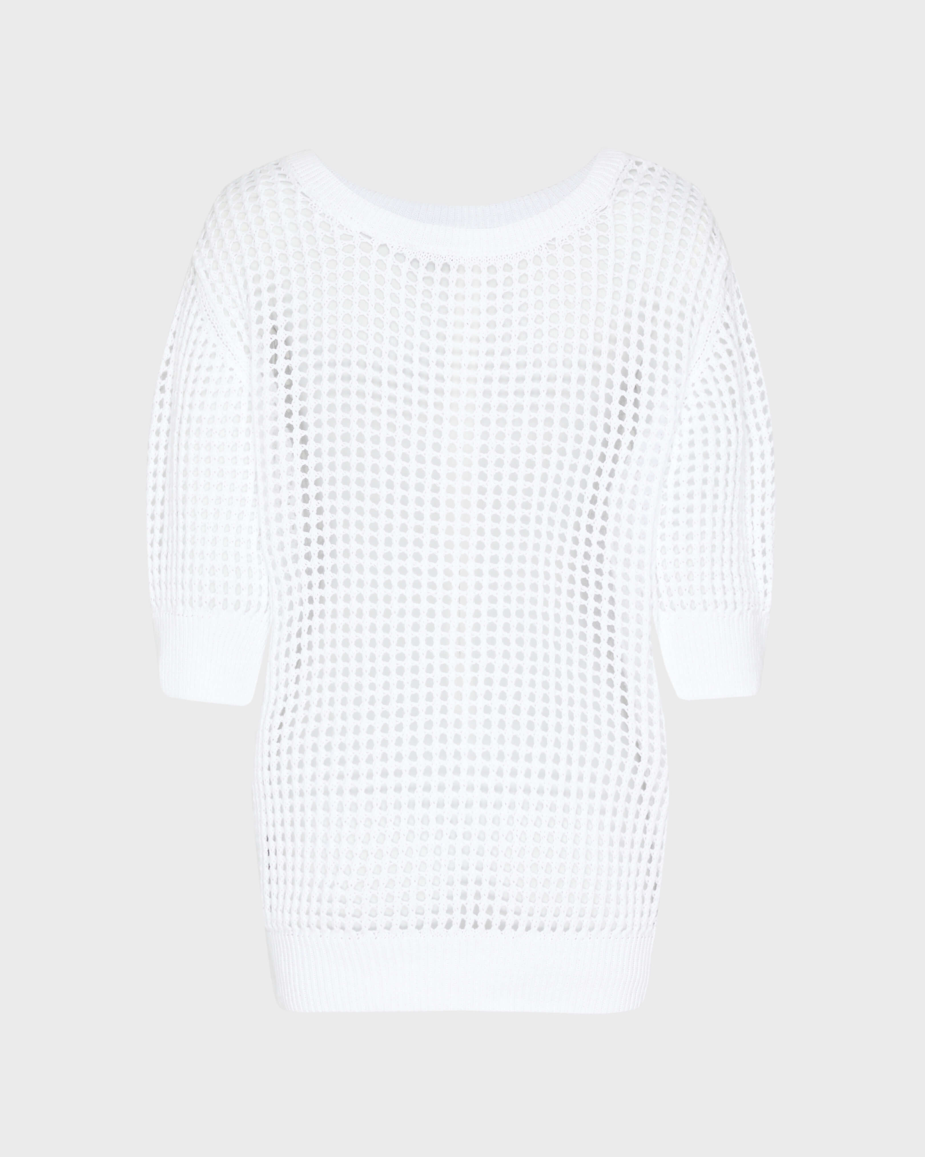 Jersey de ganchillo de color liso para mujer BLANCO back view