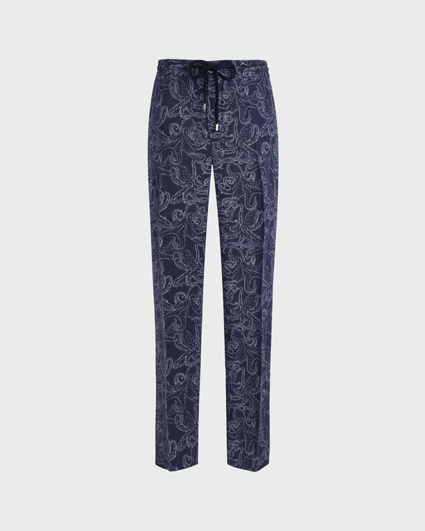 Vilebrequin - Men Two-tone Octopuses Printed Linen Pants - Jeans - Clemence - Blue - Size 32