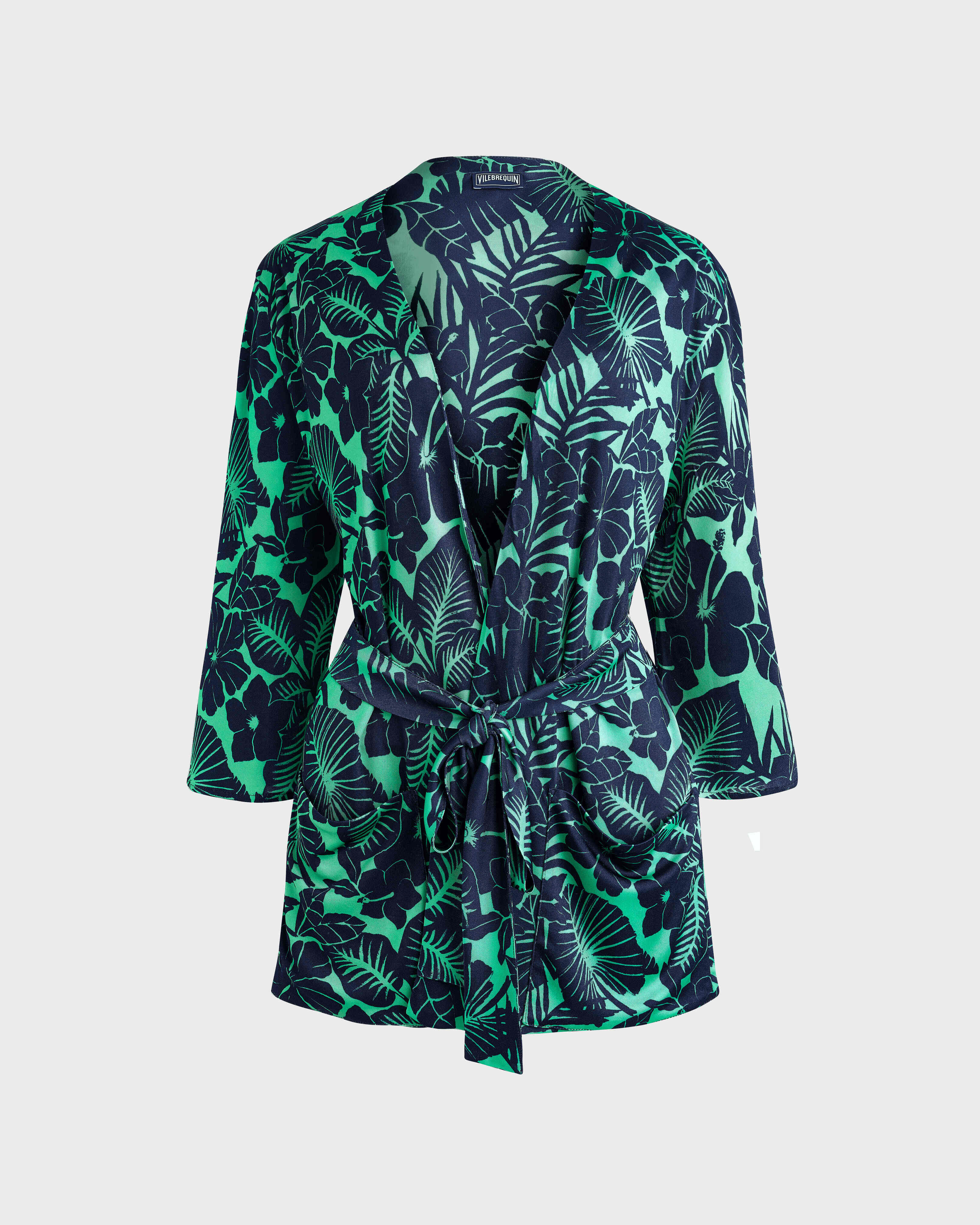 Women Viscose Kimono Flowers Paradise GREEN PARADISE front view