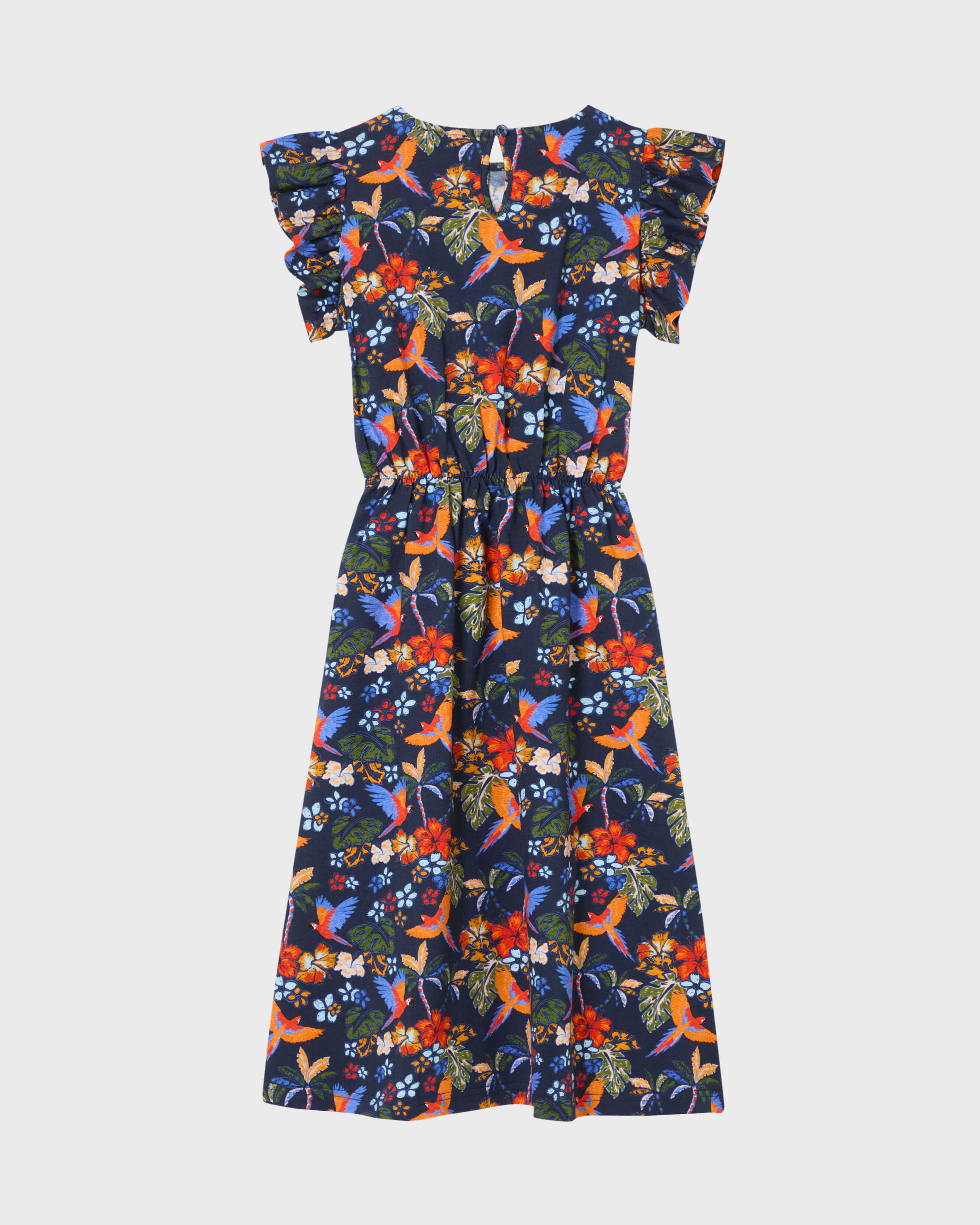 Robe en coton fille Salva BLEU MARINE back view