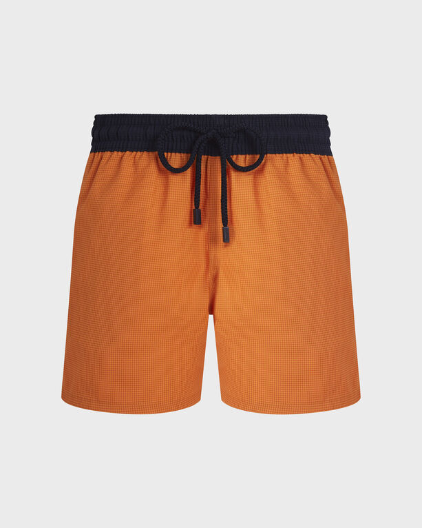 Vilebrequin - Men Ultrafine Wool Swim Shorts Micro Carreaux Tailoring - Swimwear - Magnus - Orange - Size XXXL