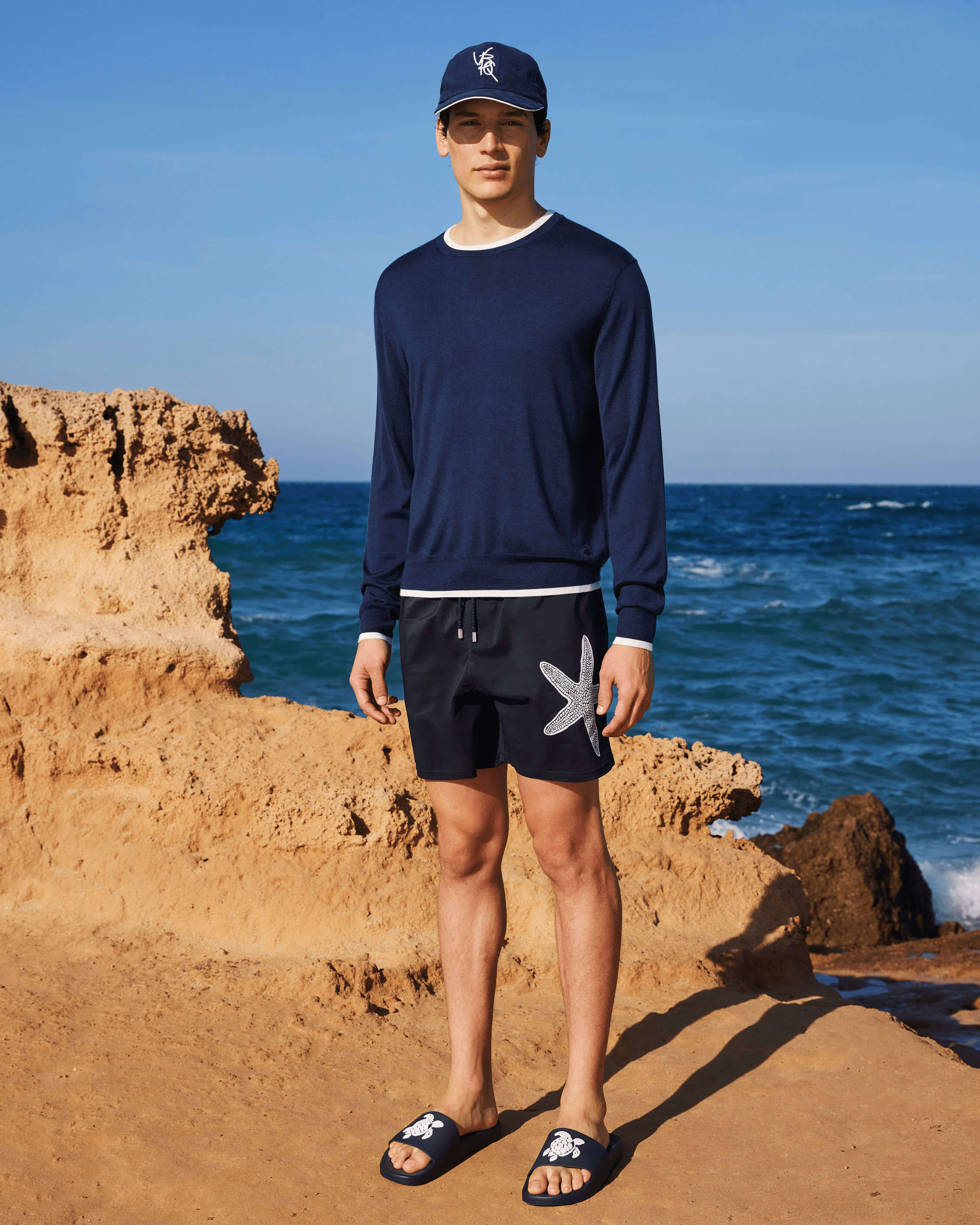 Men Stretch Short Swim Shorts Placed Starlette NAVY look2 view