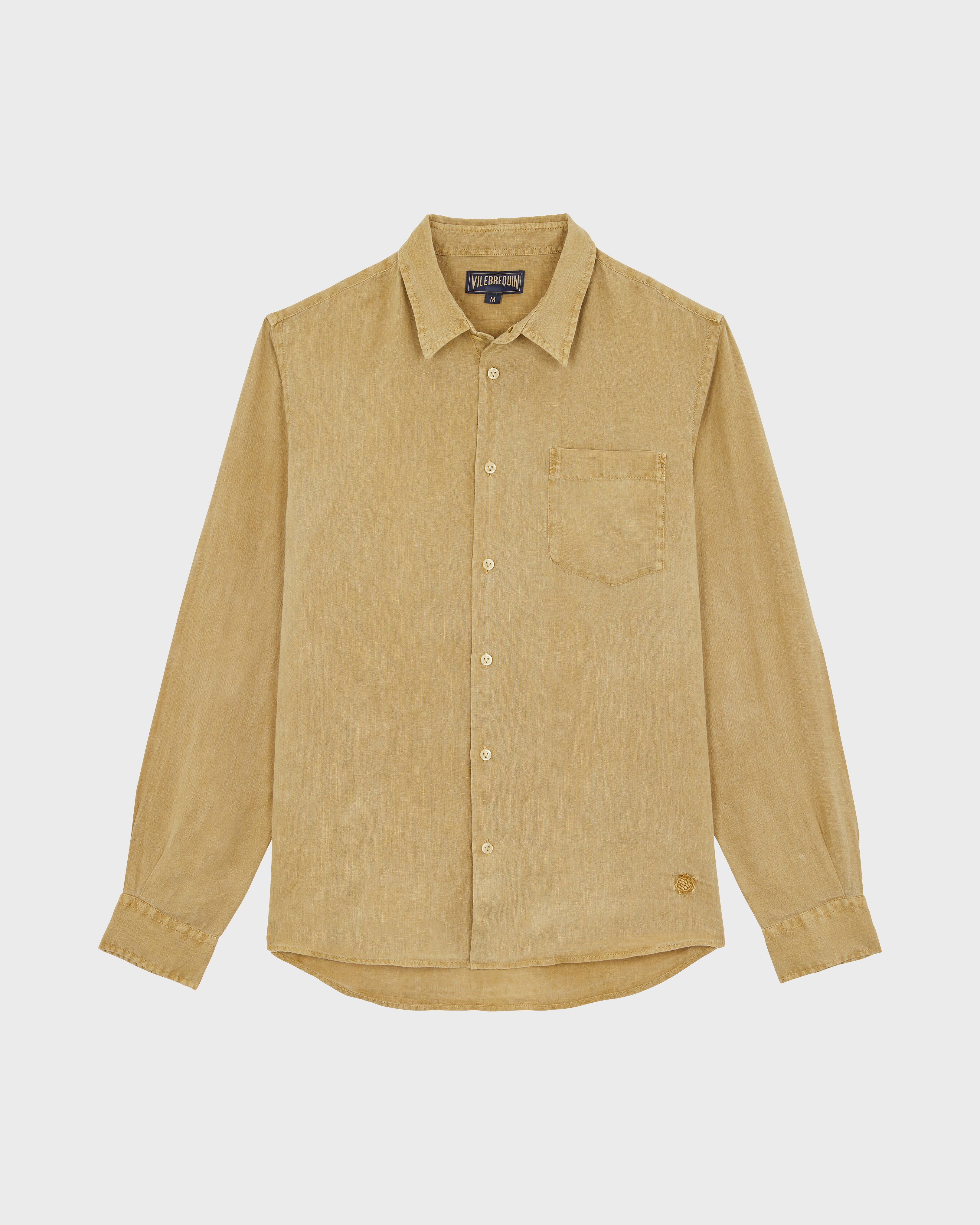 Men Linen Shirt Natural Colors MOCHA front view