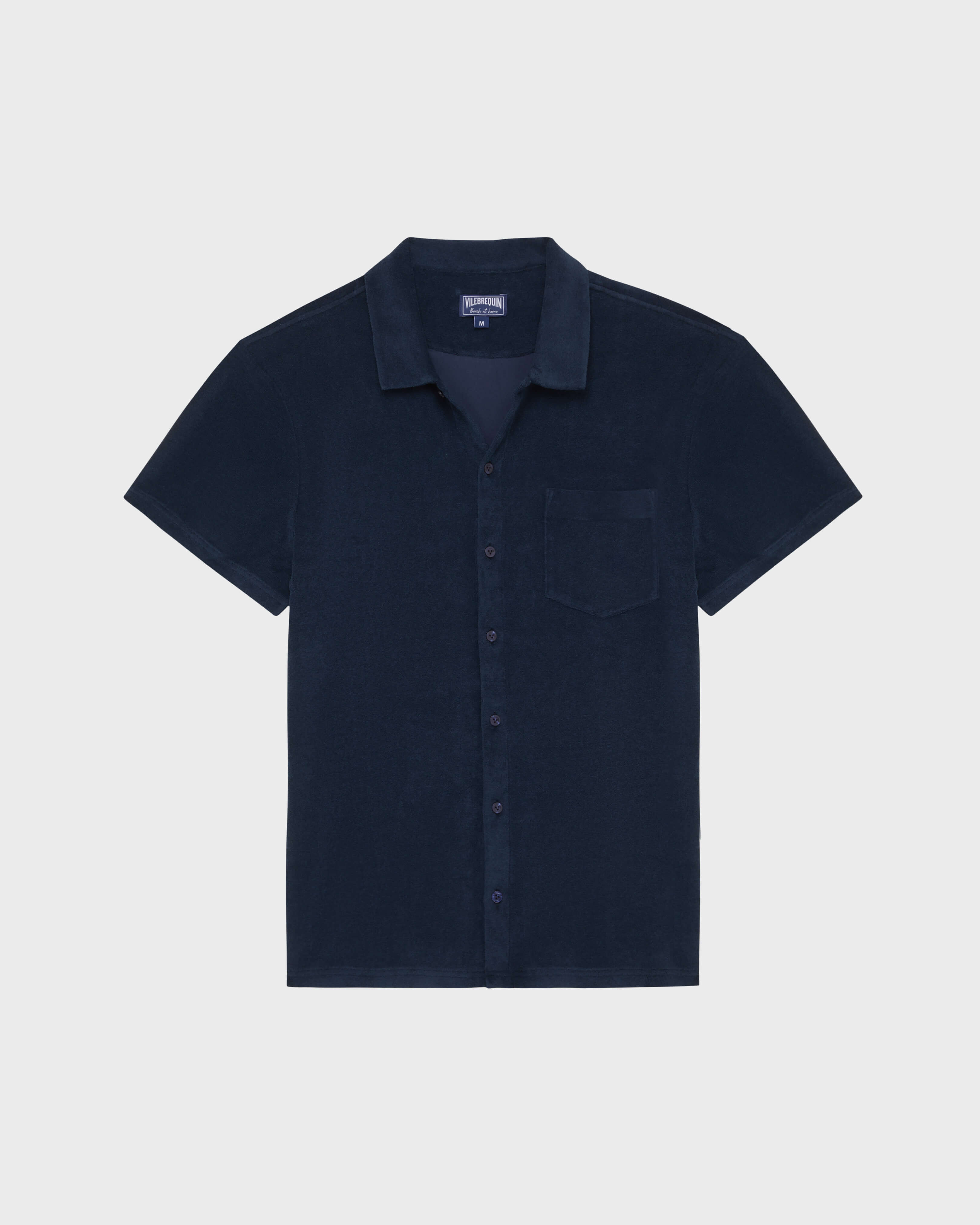 Camisa de bolos en algodón de color liso unisex AZUL MARINO front view