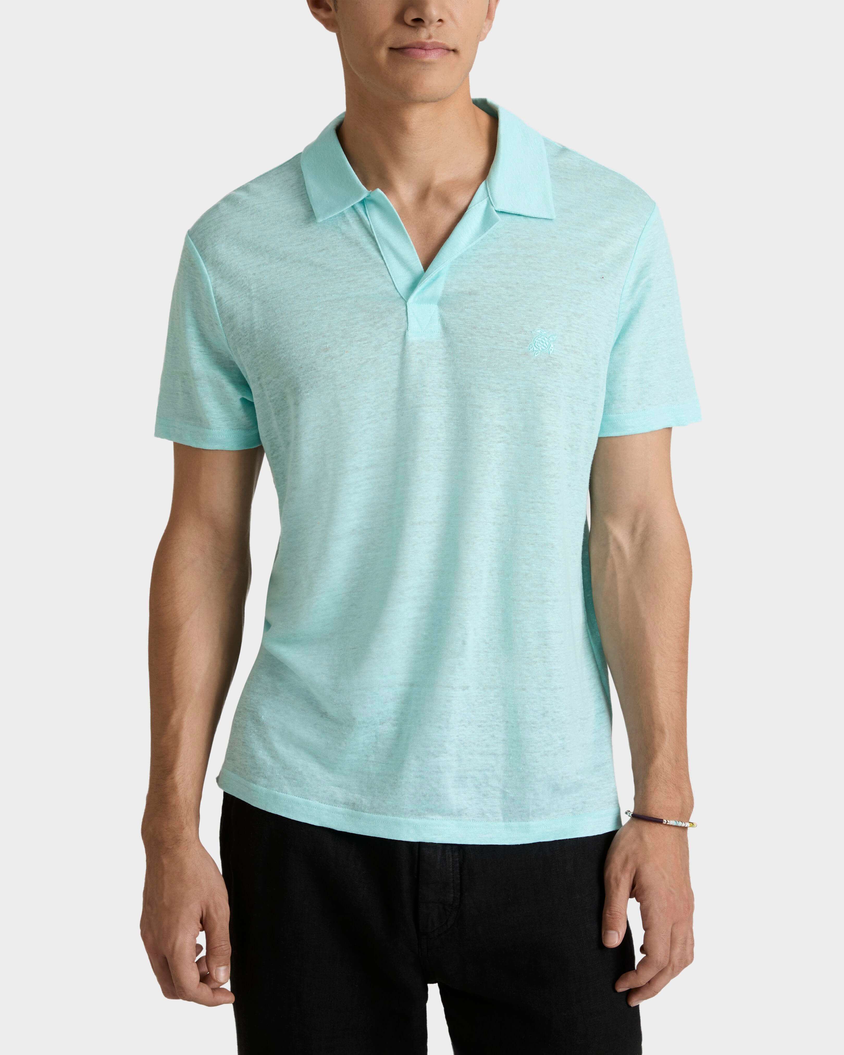 Polo en punto de lino de color liso para hombre OXYGENE frontworn view