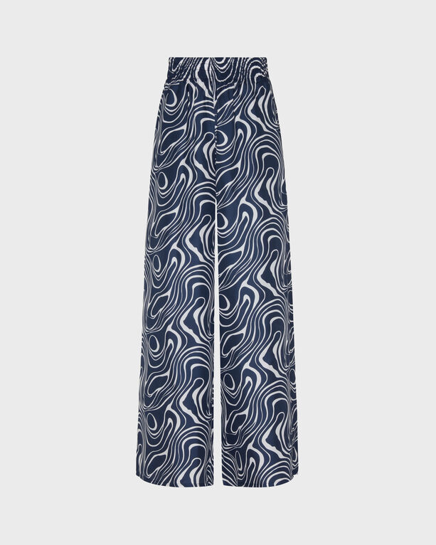 Vilebrequin - Women Wide-leg Silk Pants Waves - Pant - Line - Blue - Size XS