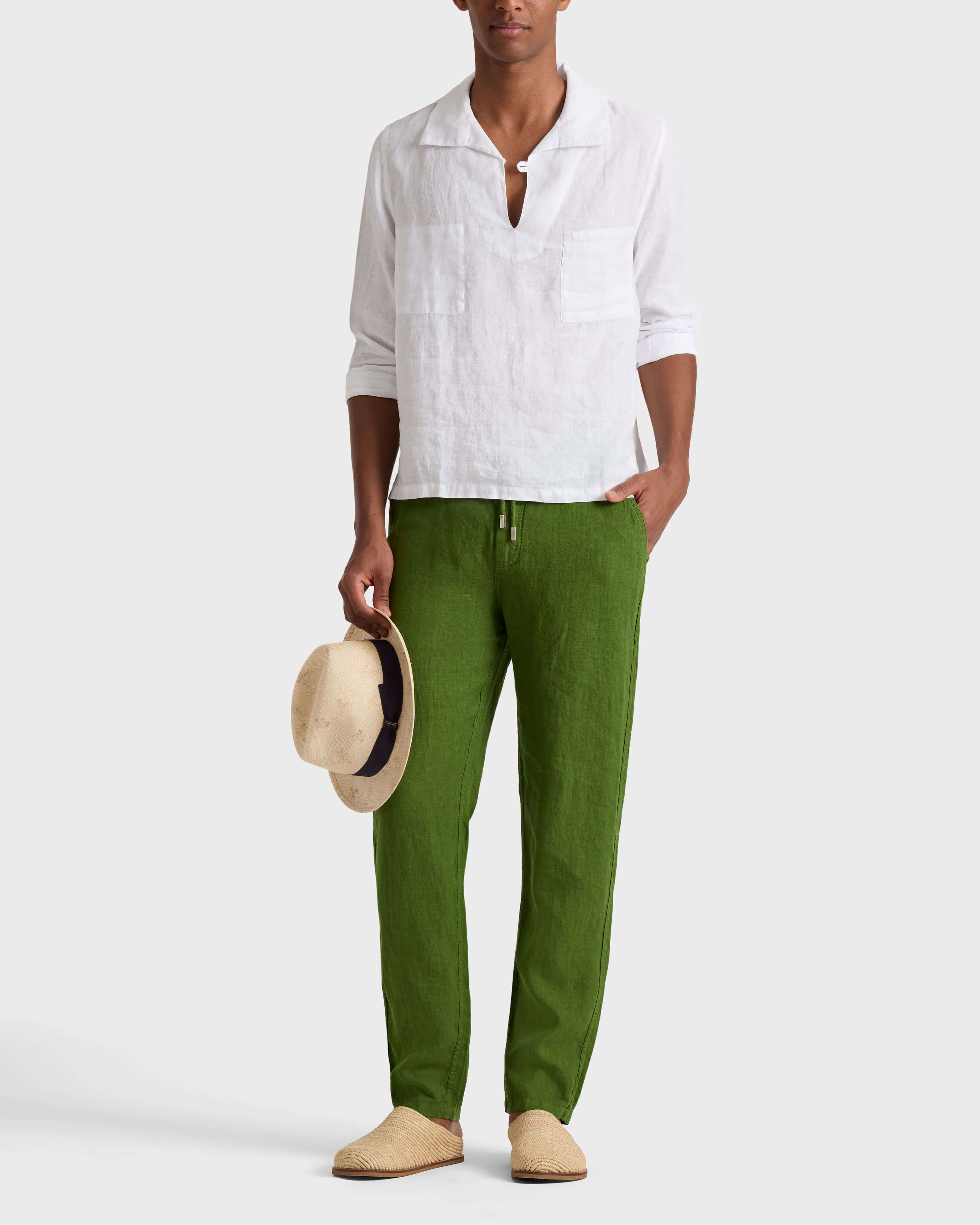 Solid gerade geschnittene Leinenhose für Herren MILITAIRE frontworn view