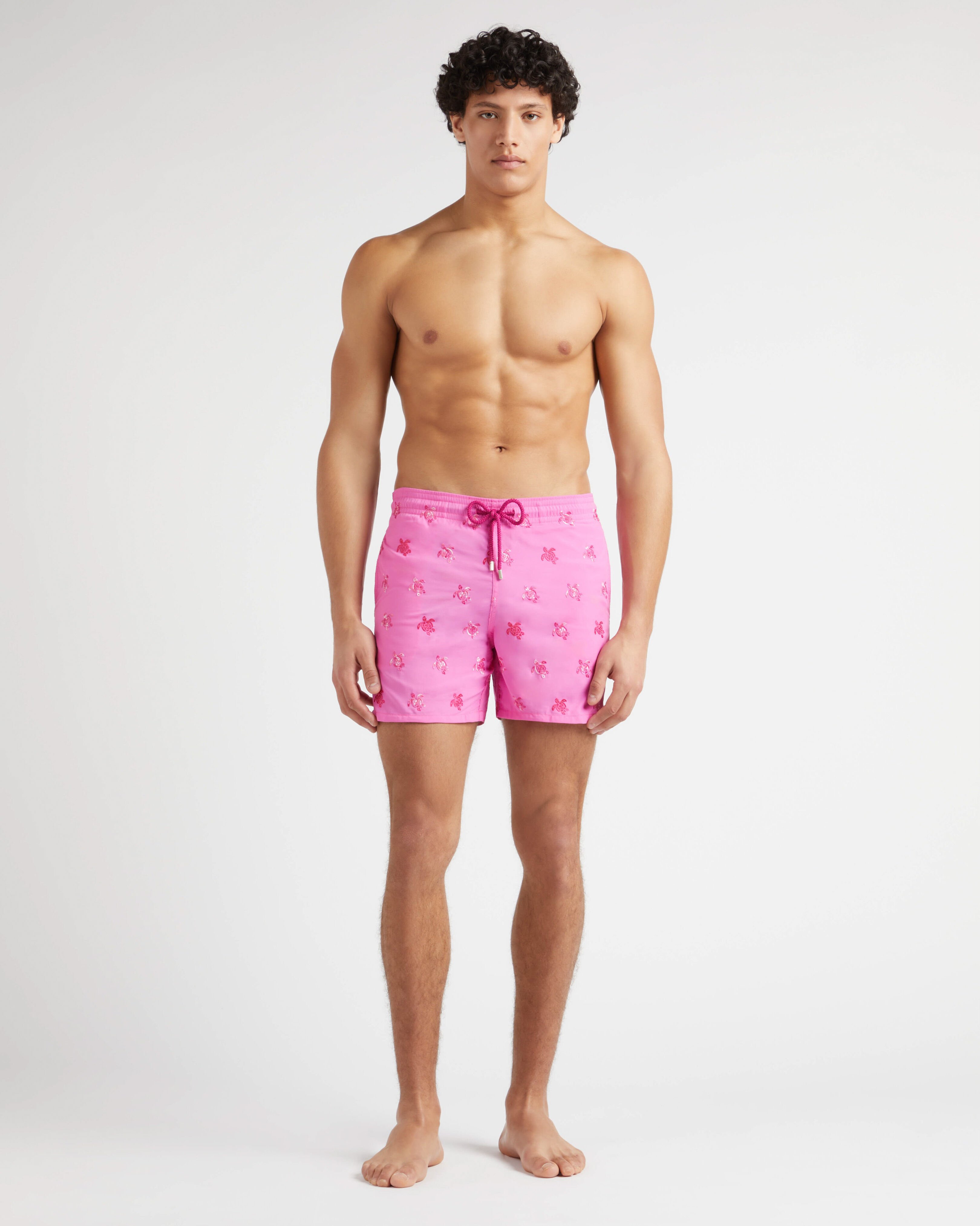Men Swim Trunks Embroidered Micro Ronde des Tortues Diagonale - Limited Edition OLEANDER frontworn view