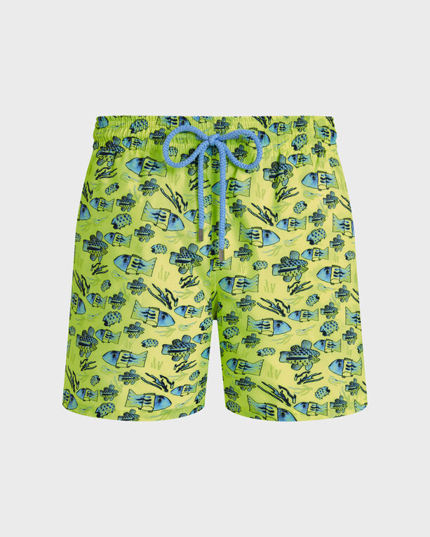 Vilebrequin - Men Ultra-light And Packable Swim Shorts Fishies Drawing - Swimwear - Mahina - Yellow - Size M