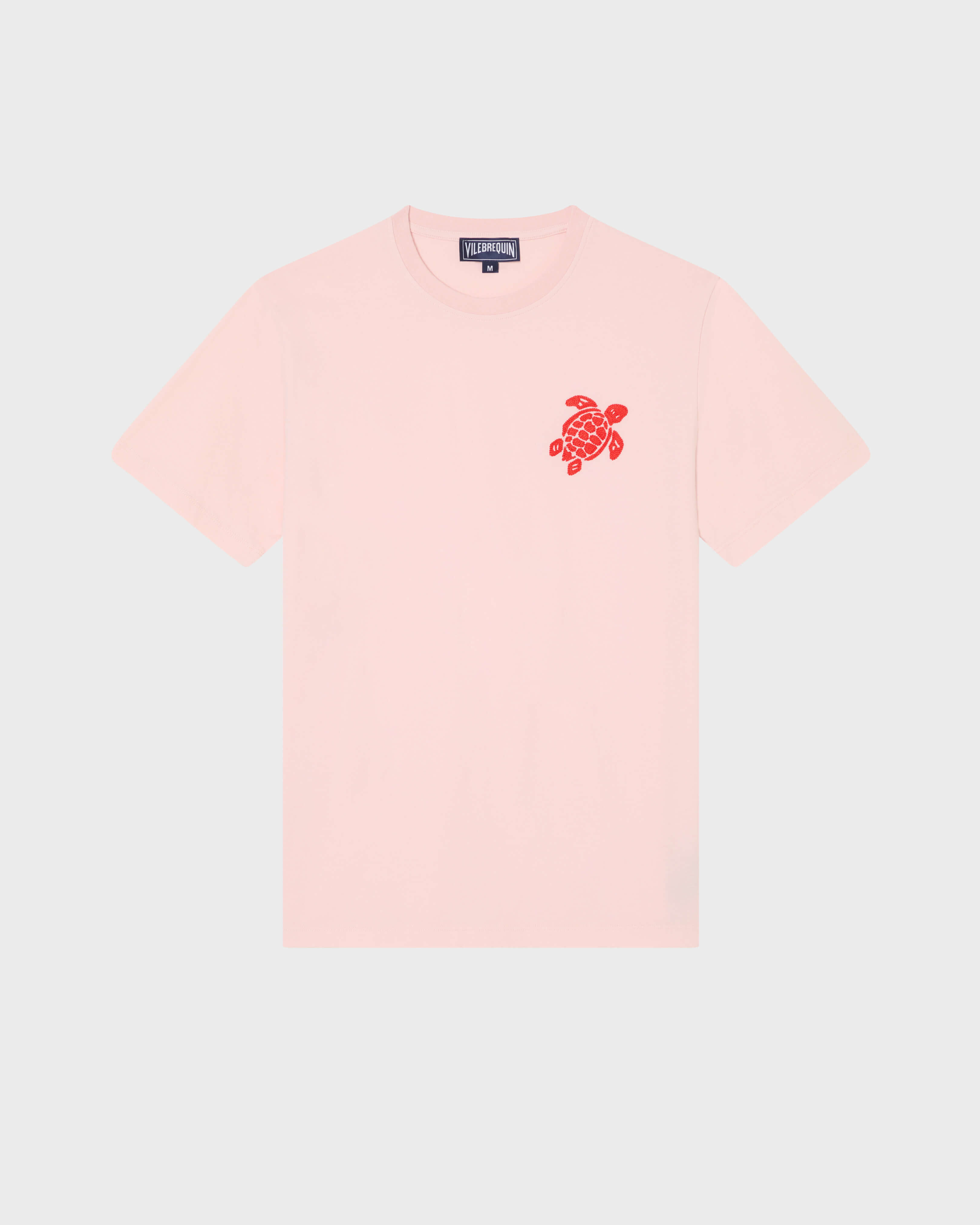 Men Organic Cotton T-shirt Big Turtle Embroidery PEONY front view