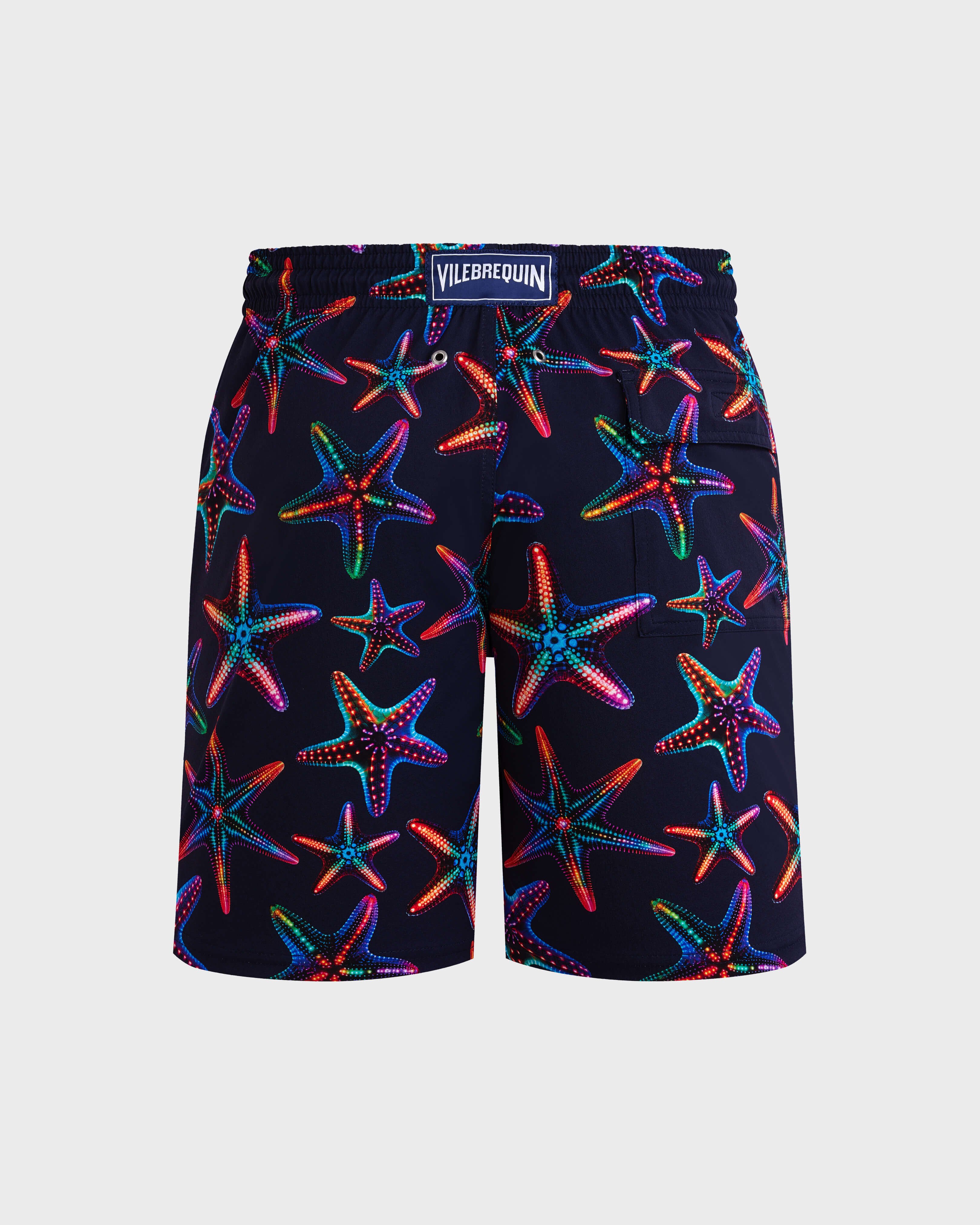 Men Long Stretch Swim Shorts Disco Stars NAVY back view