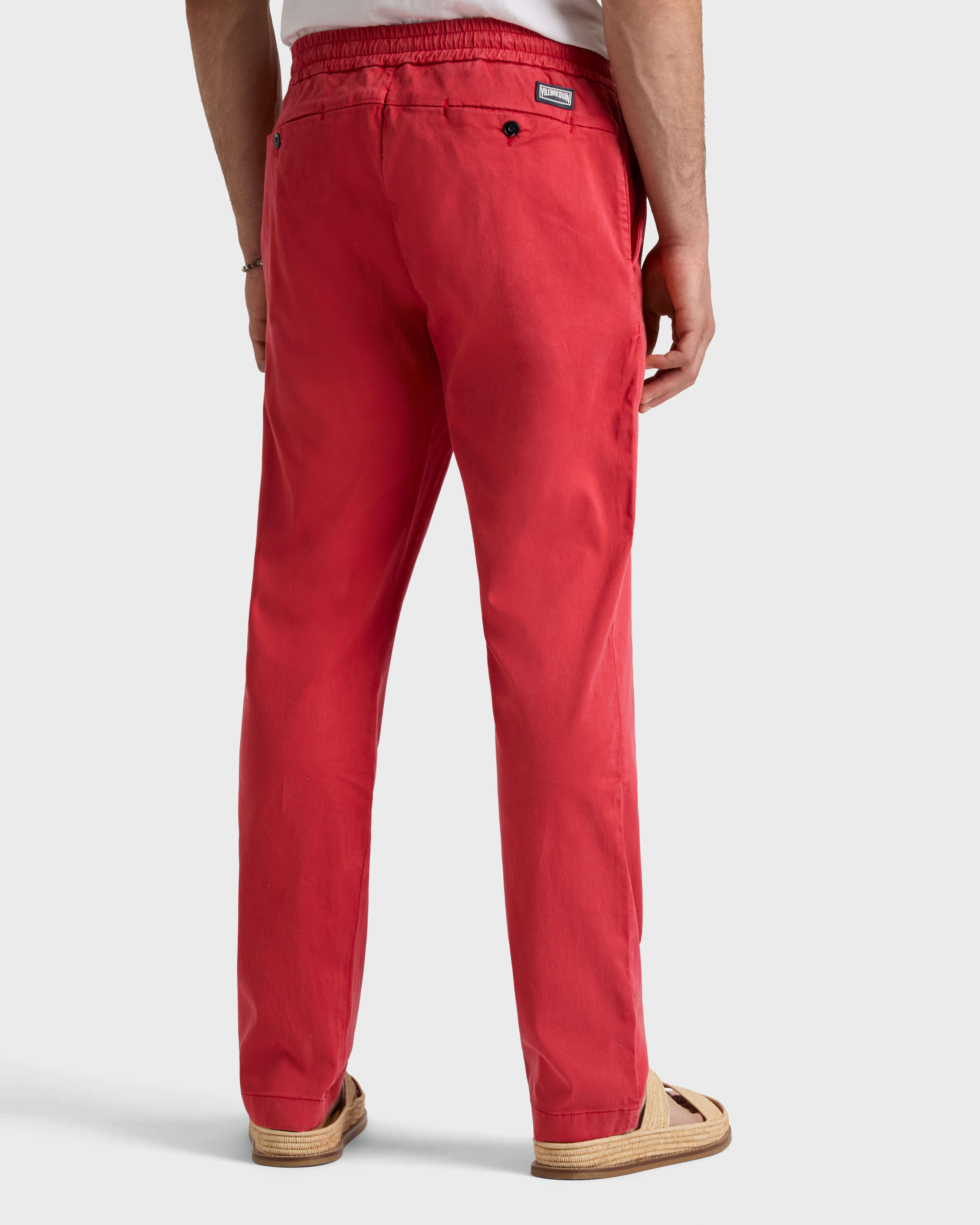 Men Elastic waist Tencel Satin Pants POPPY RED backworn view