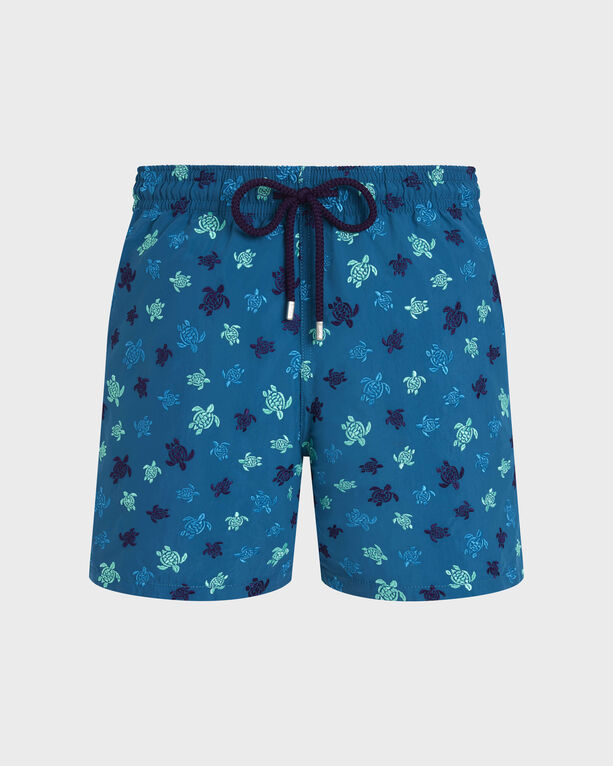 Vilebrequin Men Embroidered Swim Shorts Micro Ronde Des Tortues In Blue