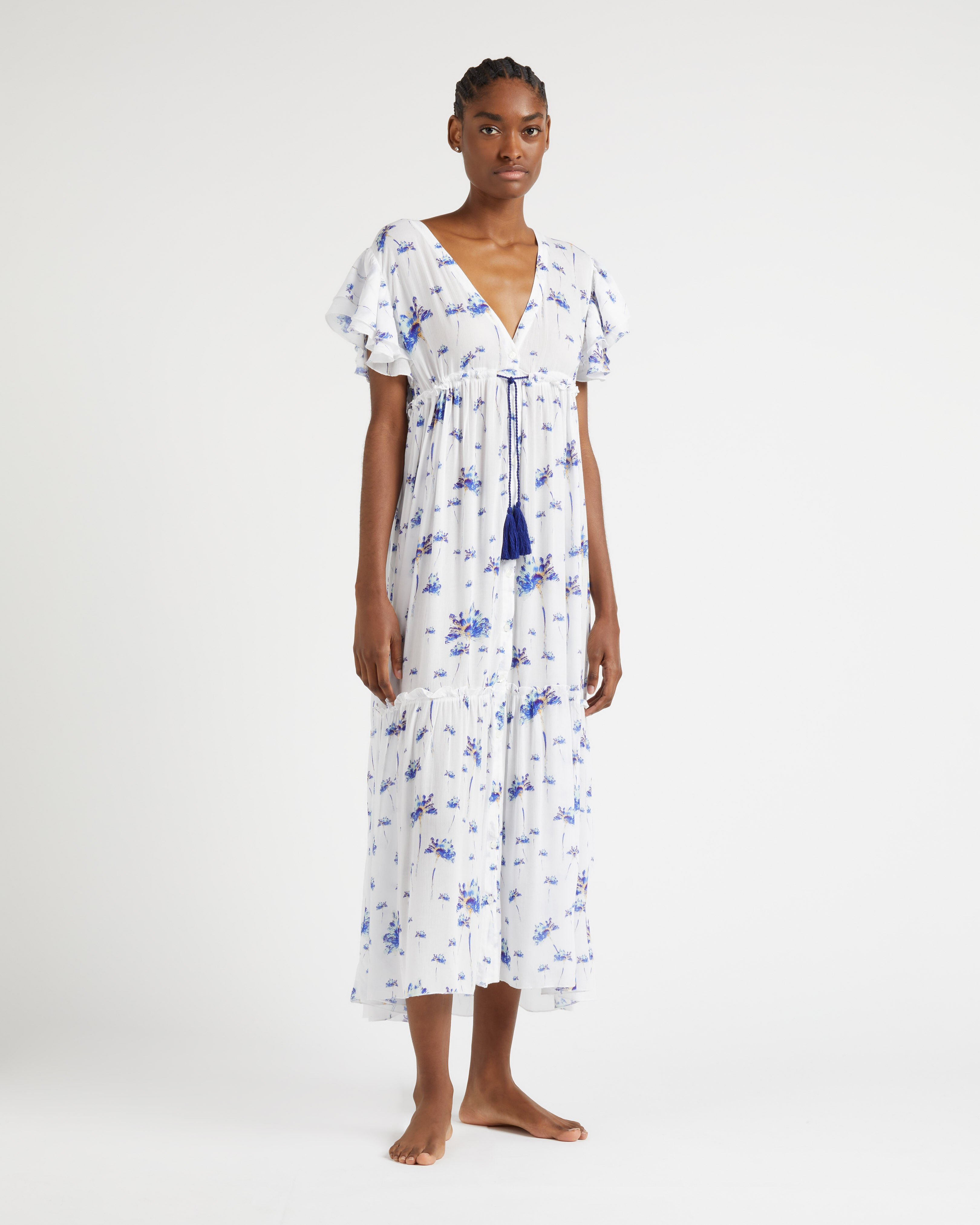 Women Long Viscose Dress Herbier OFF WHITE frontworn view