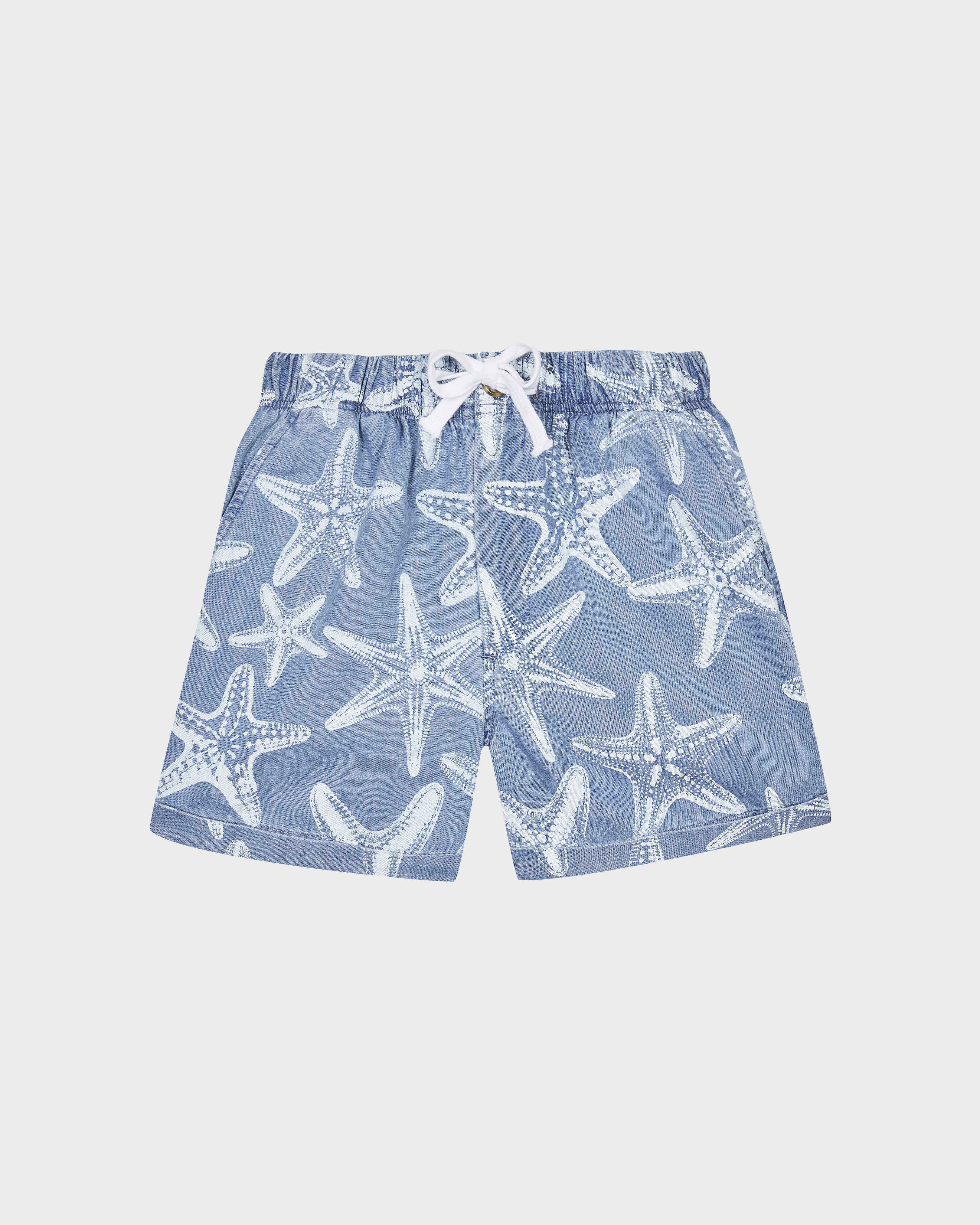 Boys Bermuda Shorts Light Denim Printed Starfish BLEACH DENIM W4 front view
