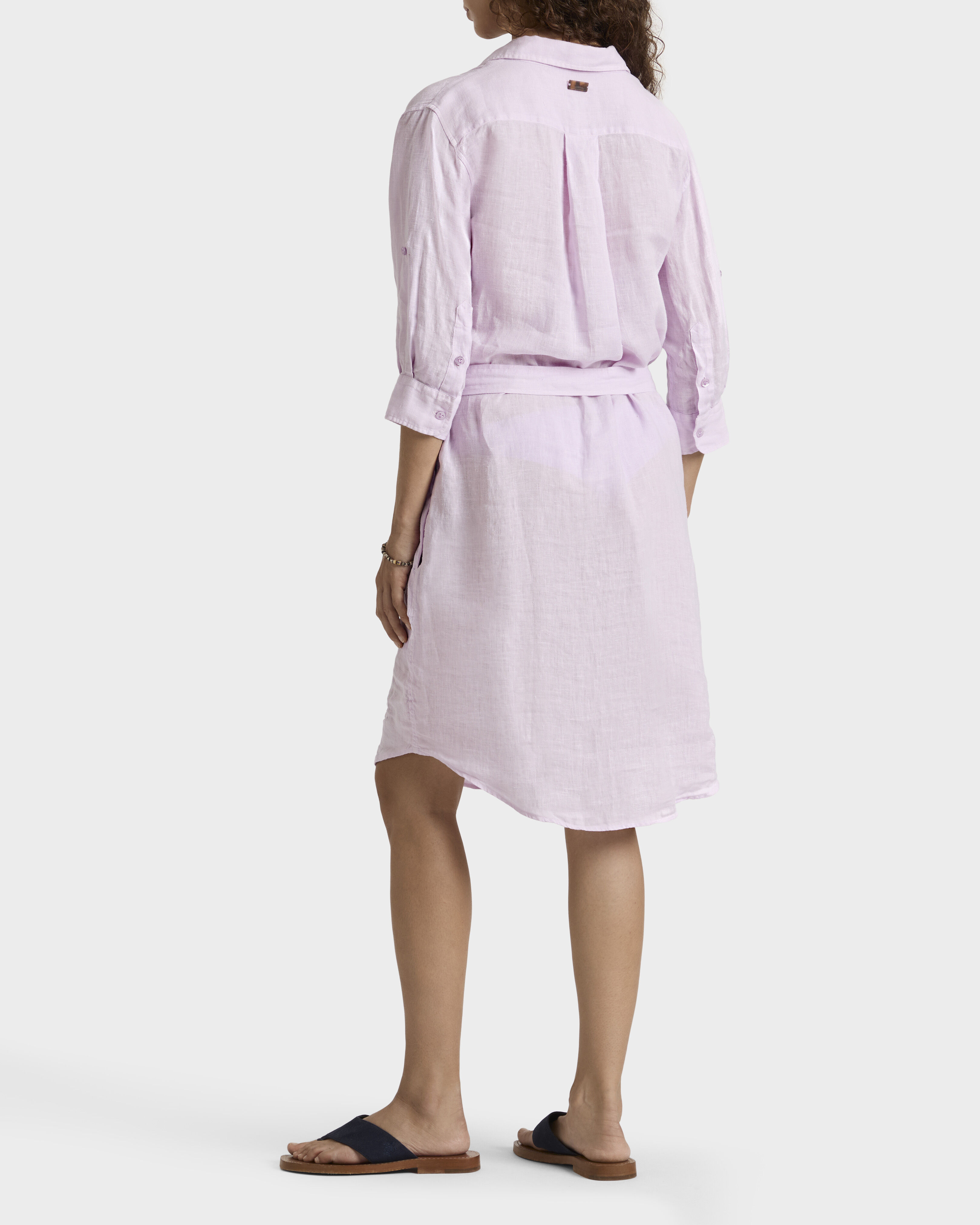 Vestido camisero de lino de color liso para mujer FLEUR backworn view