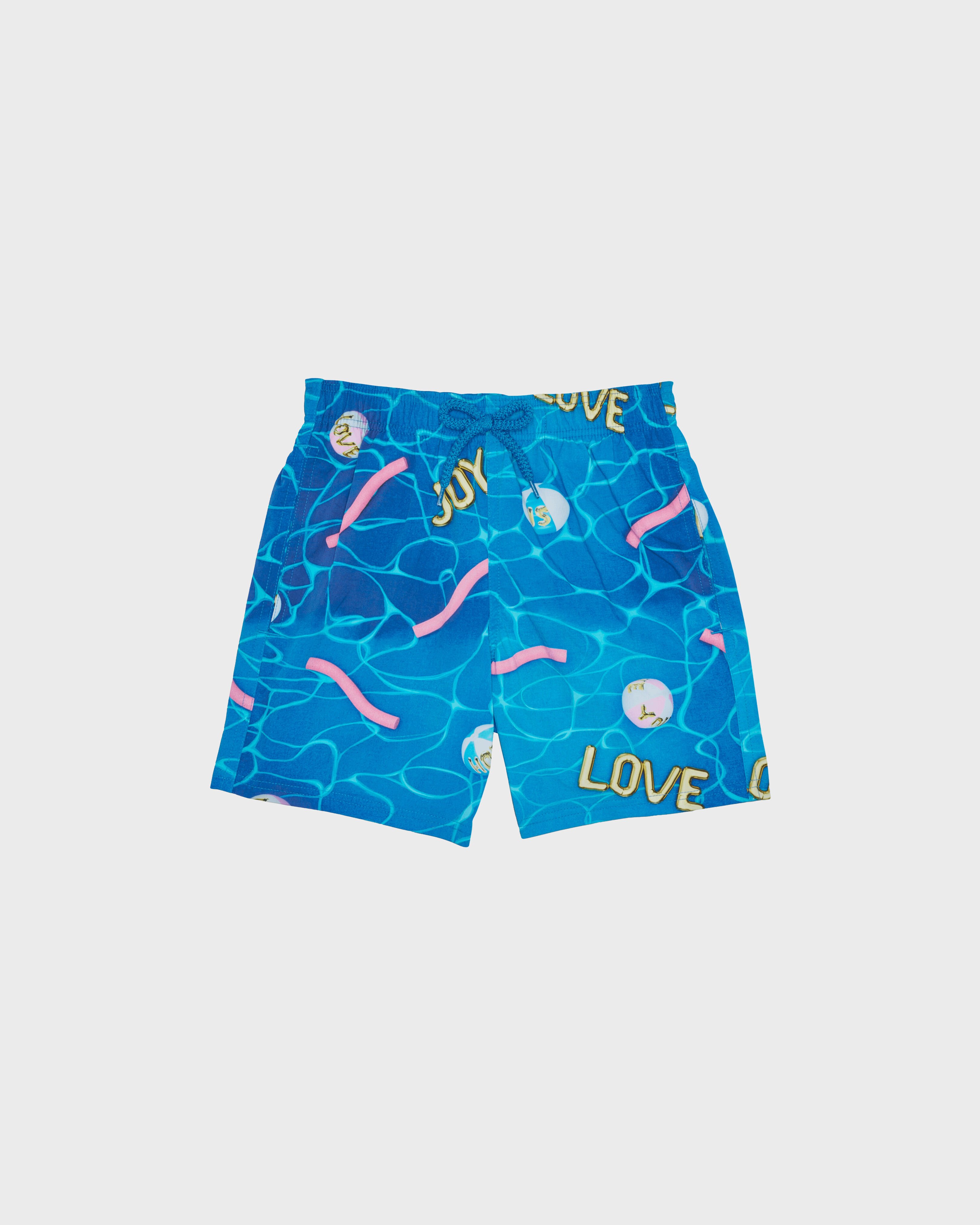 Boys Stretch Swim Trunks Side Ways - Vilebrequin x Joel Mesler HAWAII BLUE front view