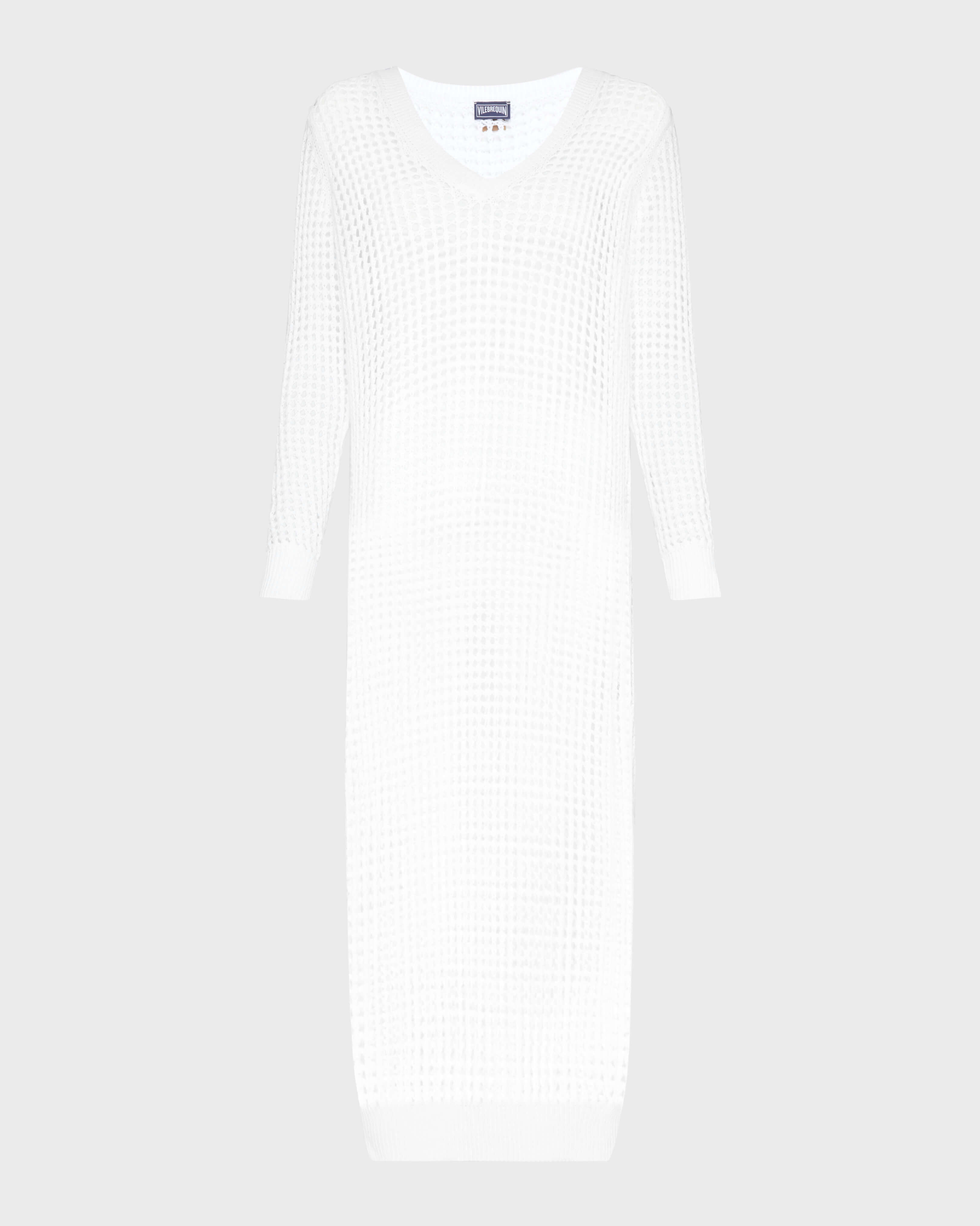 Vestito T-shirt donna all'uncinetto tinta unita BIANCO front view