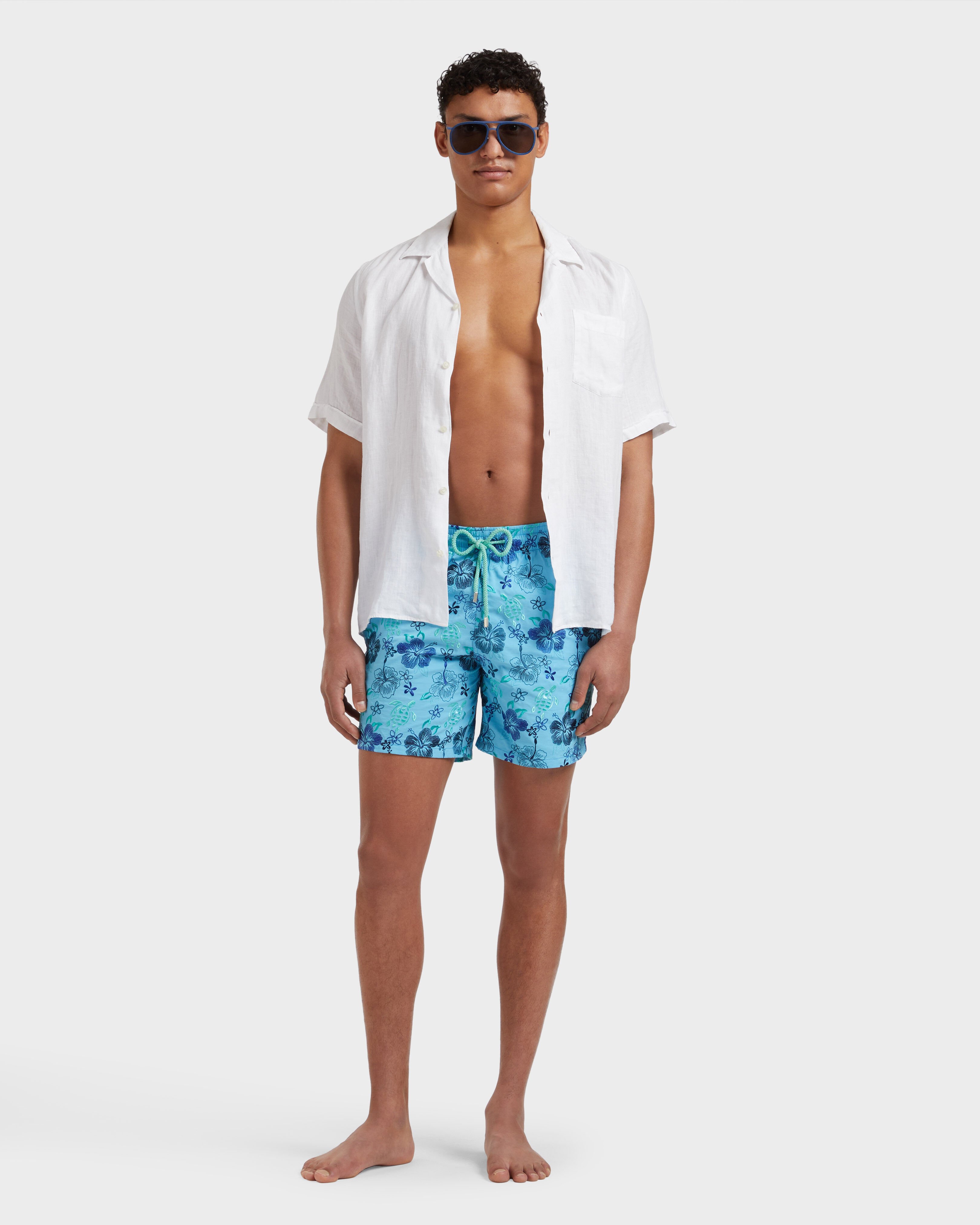 Men Swim Shorts Embroidered Tropical Turtles - Limited Edition BLUE TOPAZ supp1 view