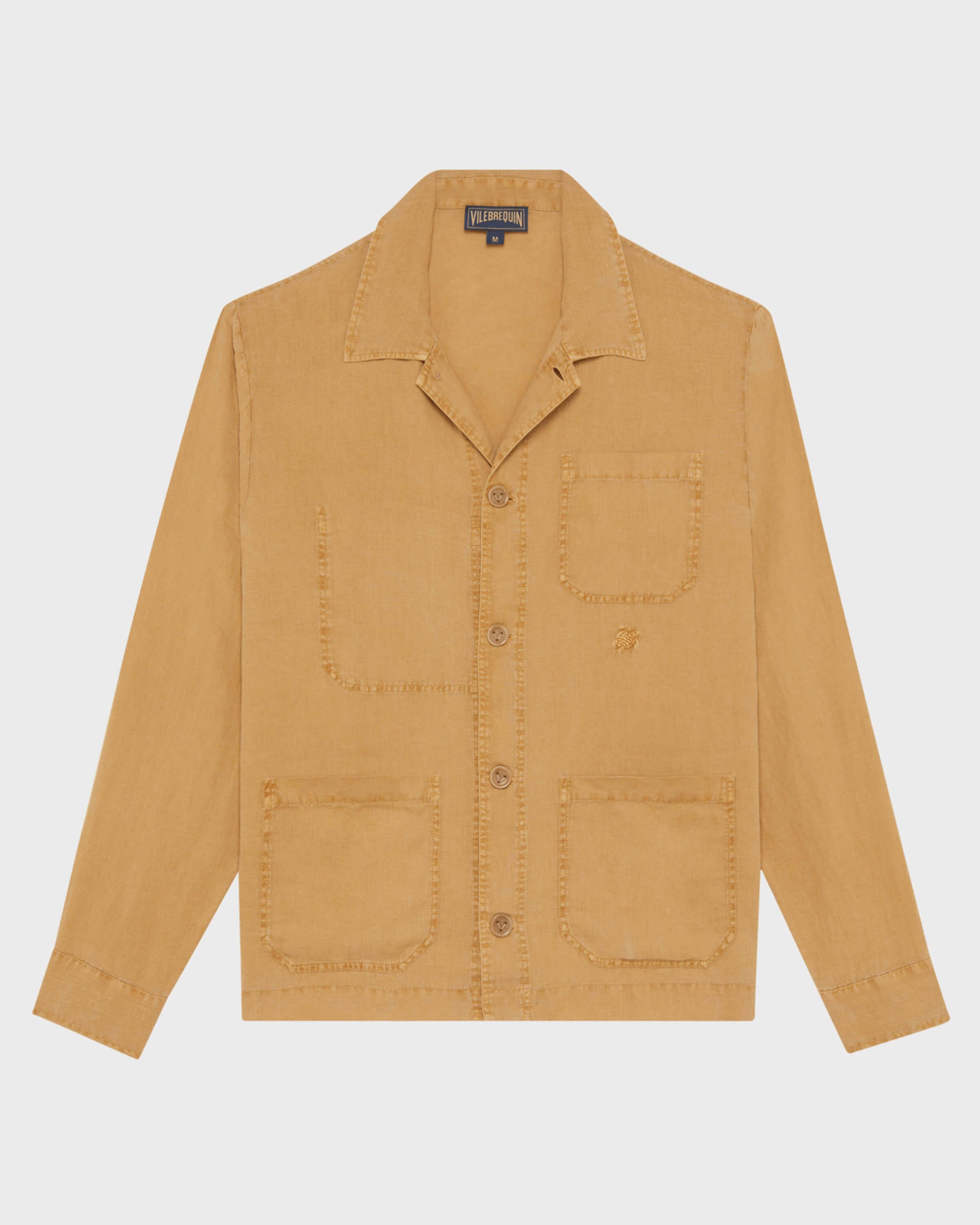 Men Linen Overshirt Solid MOCHA front view