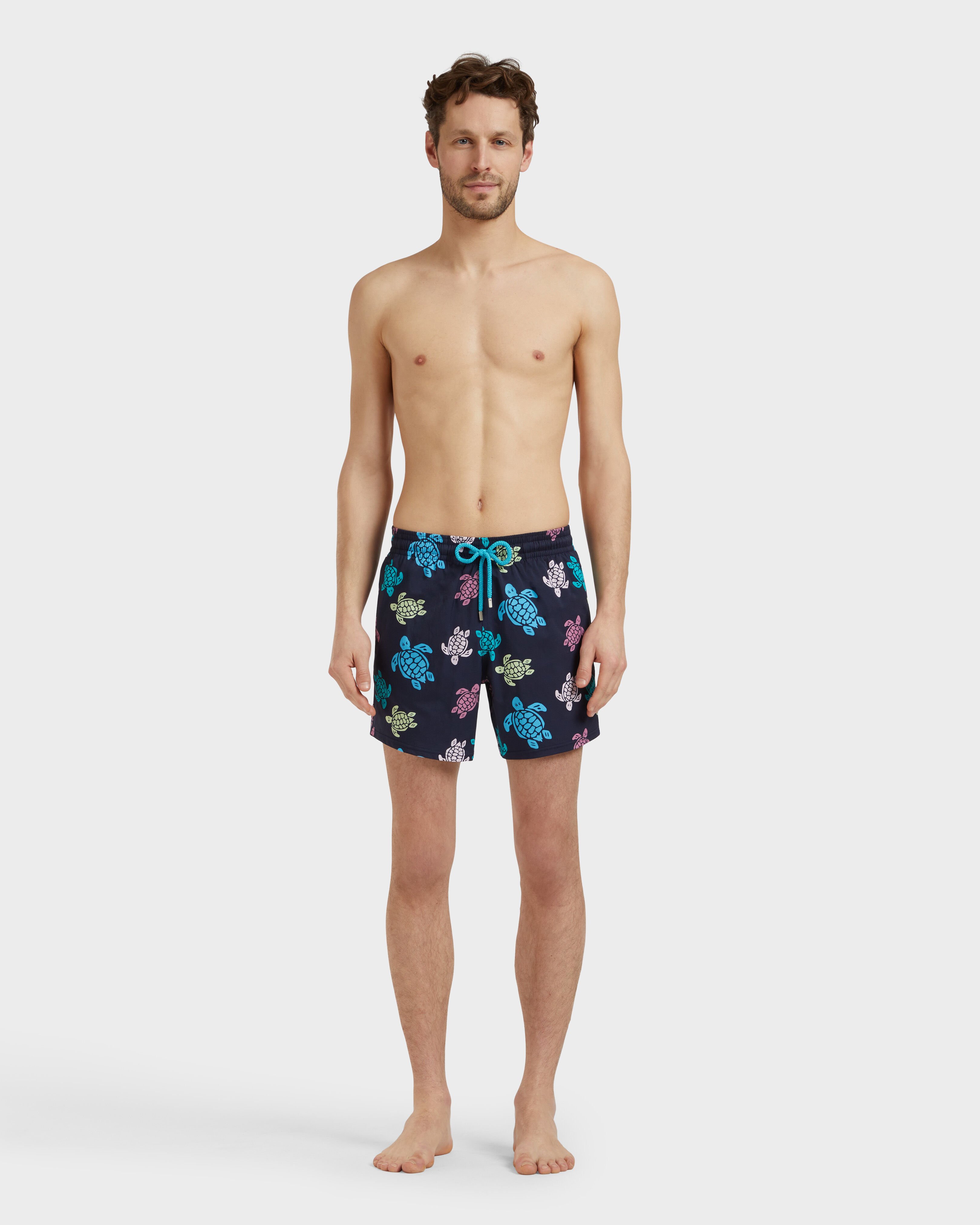 Men Stretch Short Swim Shorts Tortues Multicolores NAVY frontworn view