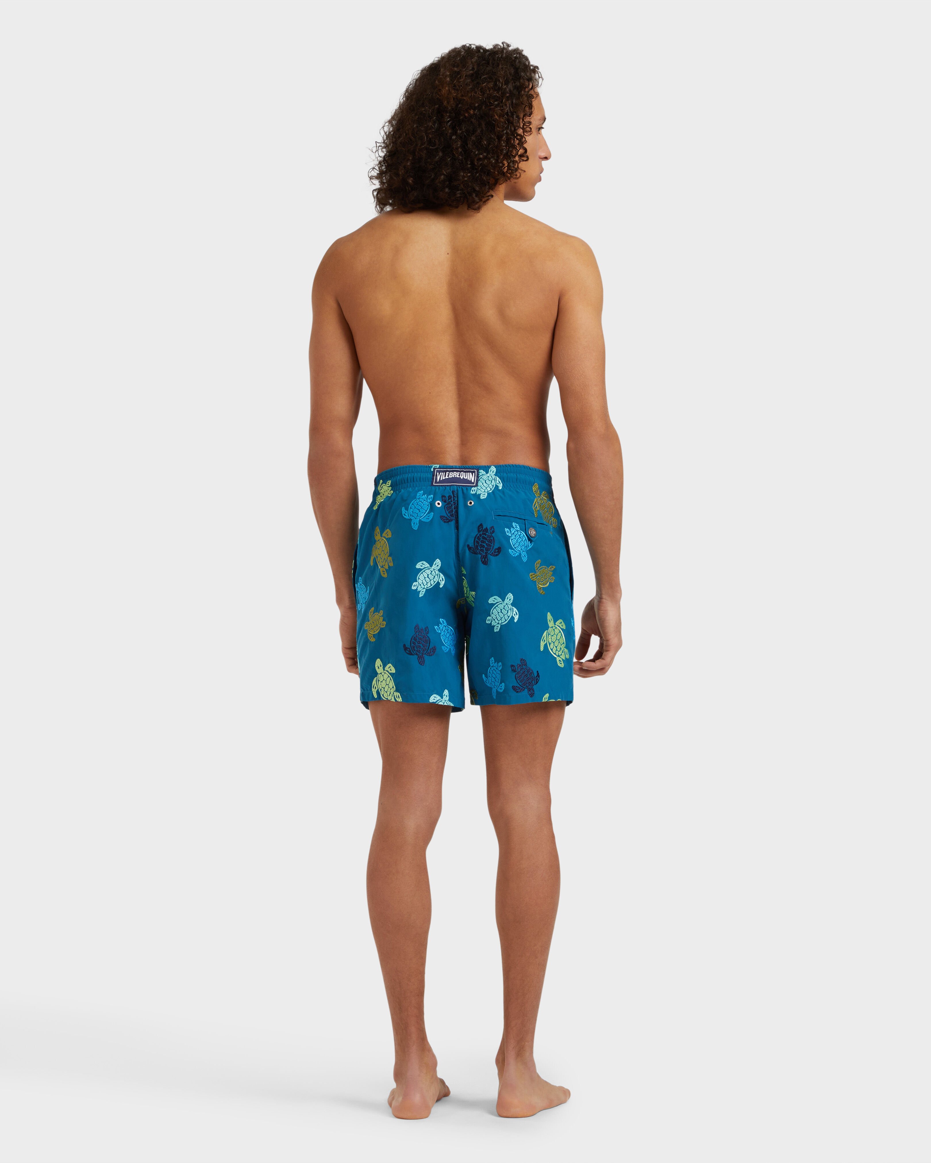 Men Swim Shorts Embroidered Tortue Multicolore - Limited Edition PEACOCK backworn view