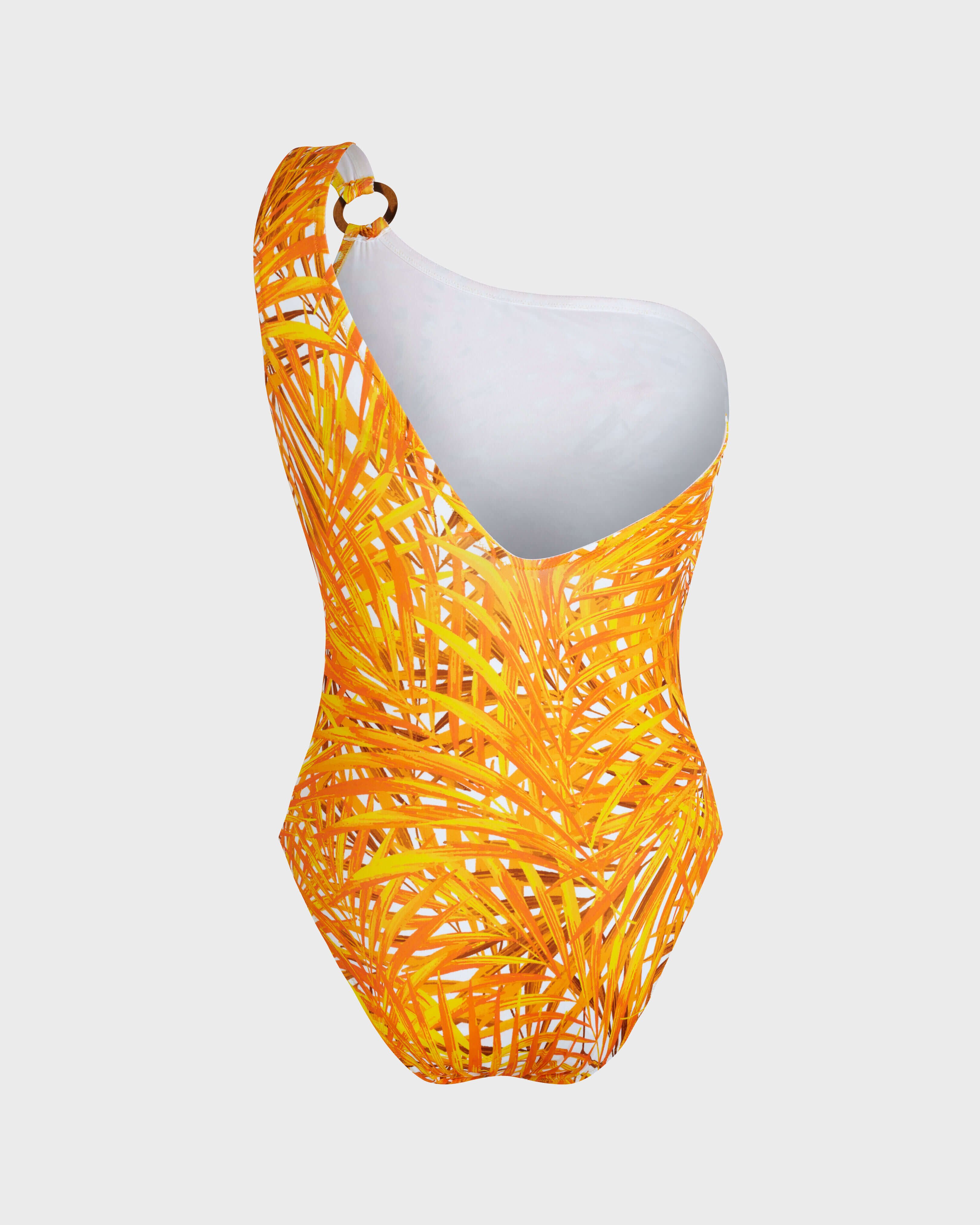 Women One-Shoulder One-piece Swimsuit Palm Leaves MANGO back view