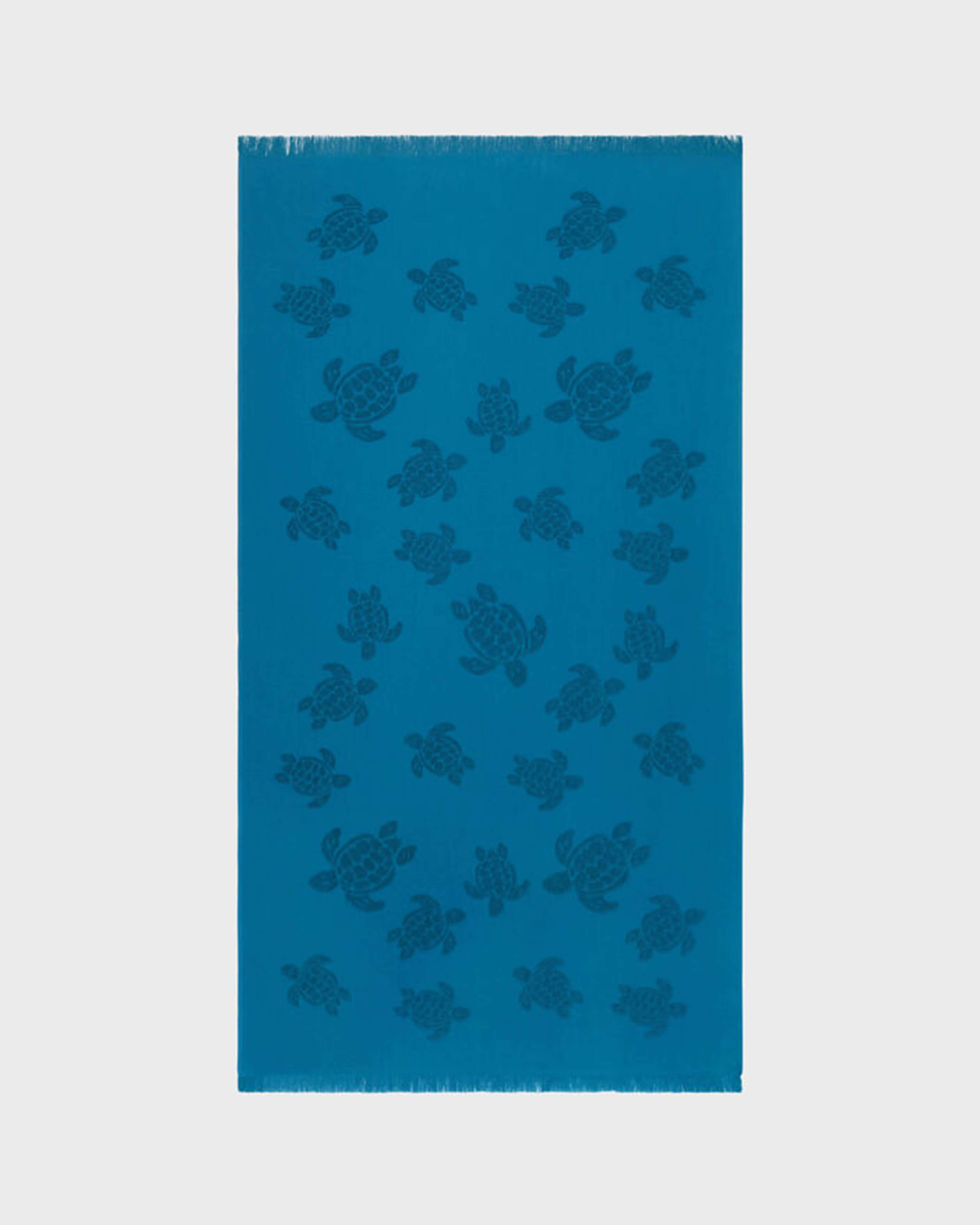 Beach Fouta in Organic Cotton Turtles Jacquard PEACOCK front view