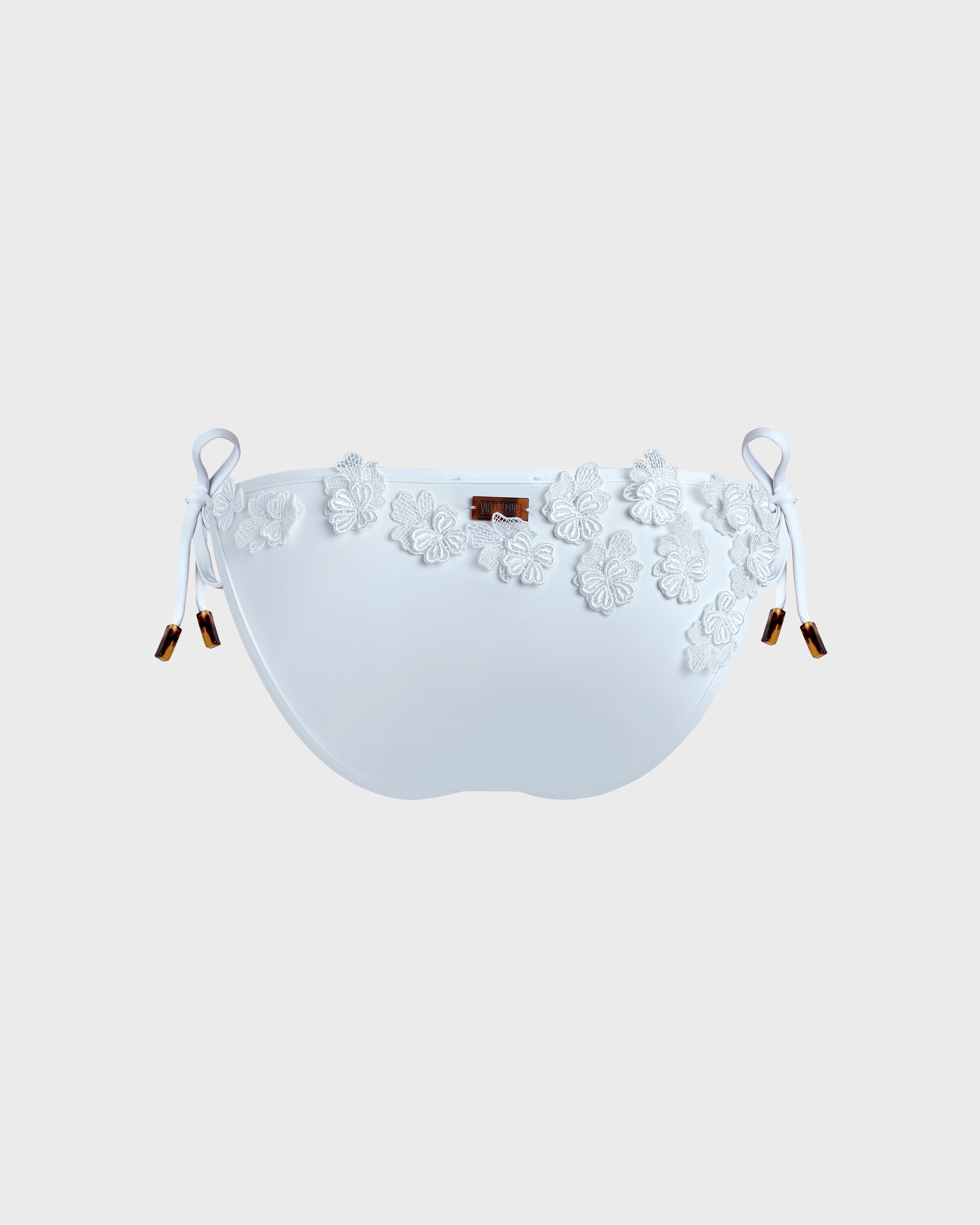 Women Bikini Bottom Embroidered Guipure Florale WHITE back view