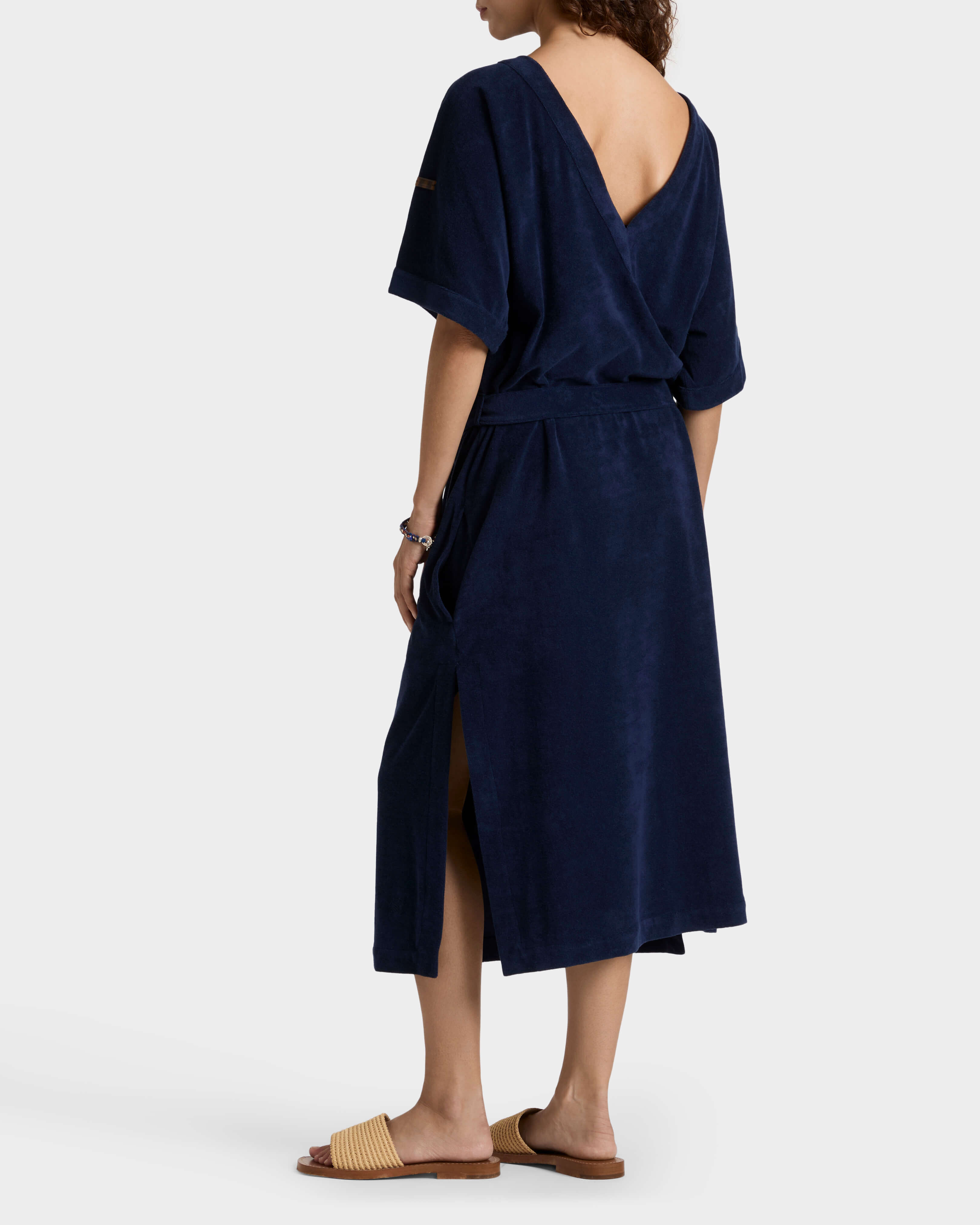 Caftano donna reversibile in spugna tinta unita BLU MARINE supp1 view