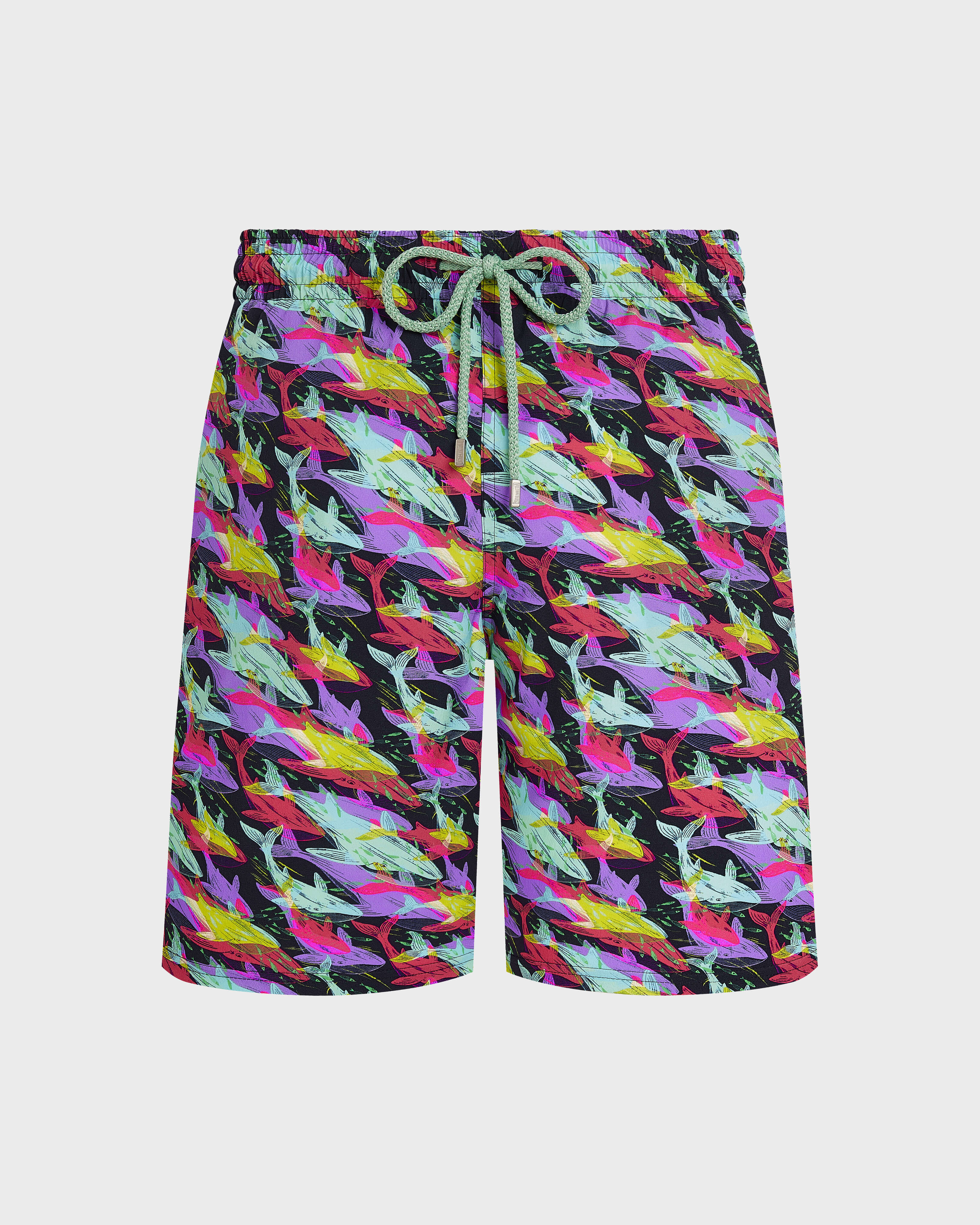 Lange Whales Offset Stretch-Badeshorts für Herren MARINEBLAU front view