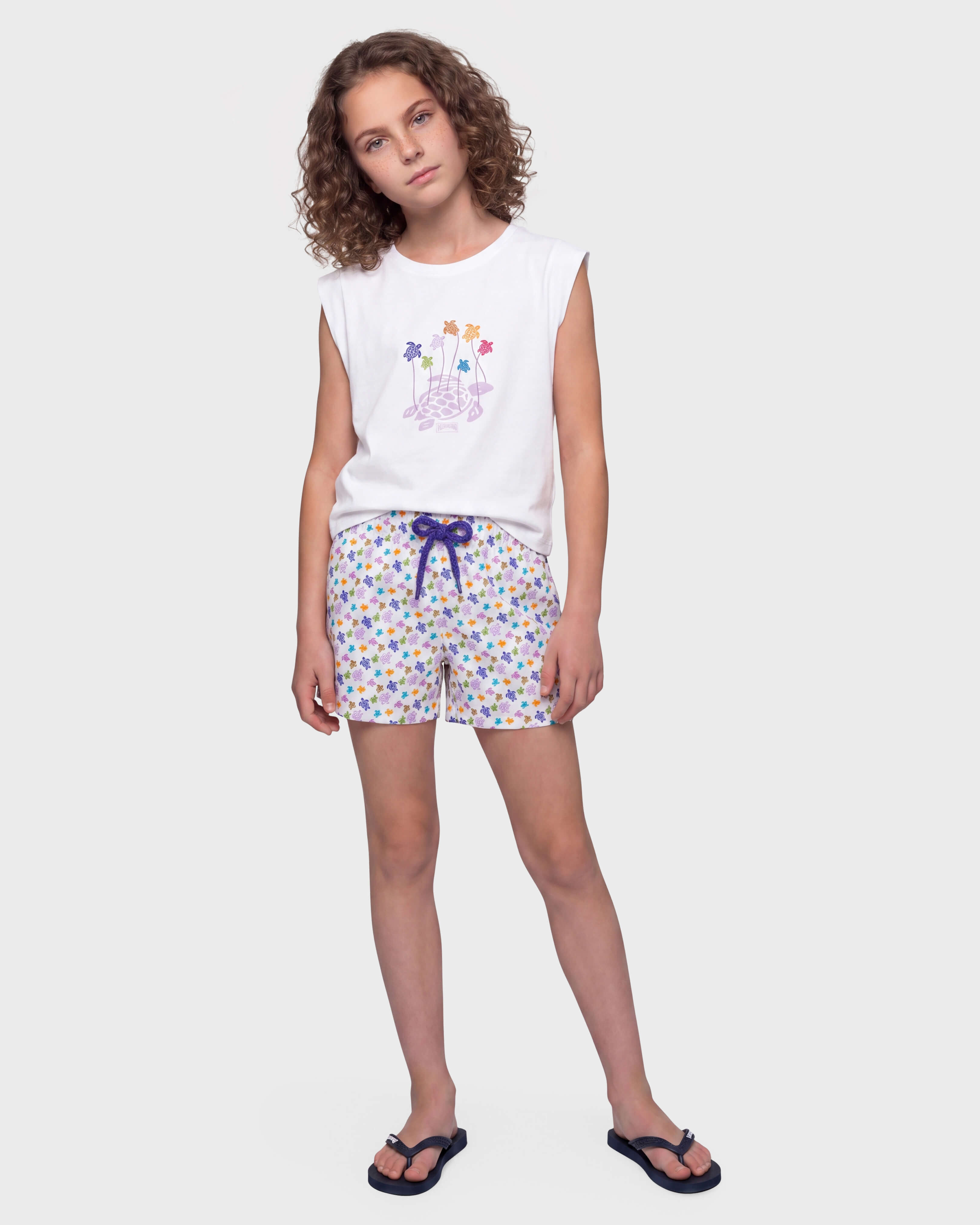 Girls Swim Shorts Micro Ronde des Tortues WHITE frontworn view